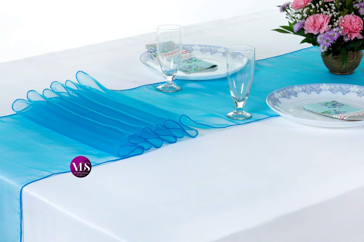 Elegant VDS Organza Table Runner - 12 x 108 Inch Blue Wedding Table Cloth Decor for Ceremony, Birthday Party & Special Events (Pack of 10) - Perfect for Dining Tables, Buffet Displays & Reception Decorations