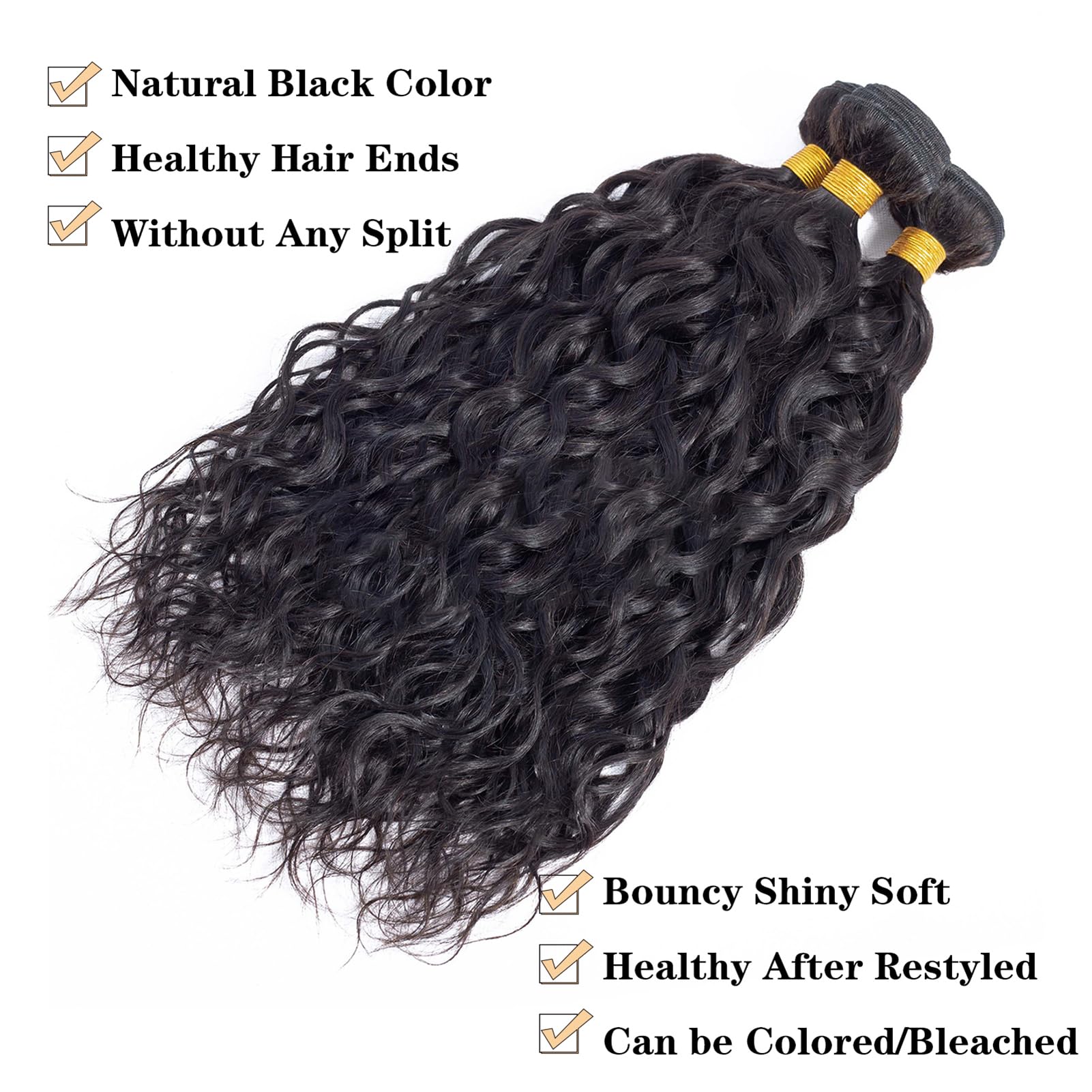 Royal Impression 12A Water Wave Bundles with Closure 100% Unprocessed Virgin Brazilian Human Hair (24 26 28+22 Inches) - 3 Bundles & 4×4 Lace Closure Natural Black for Stunning Curly Hairstyles - Perfect for Weaves, Extensions & Everyday Glam Looks