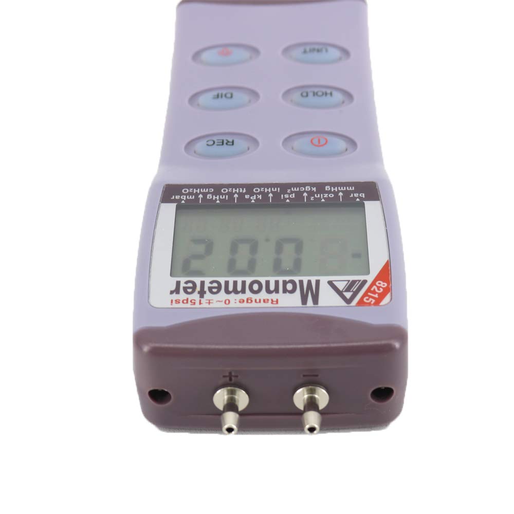 AZ8215 Portable Pressure Tester 15 PSI Digital Manometer - Accurate Differential Pressure Meter for HVAC, Automotive & Industrial Use