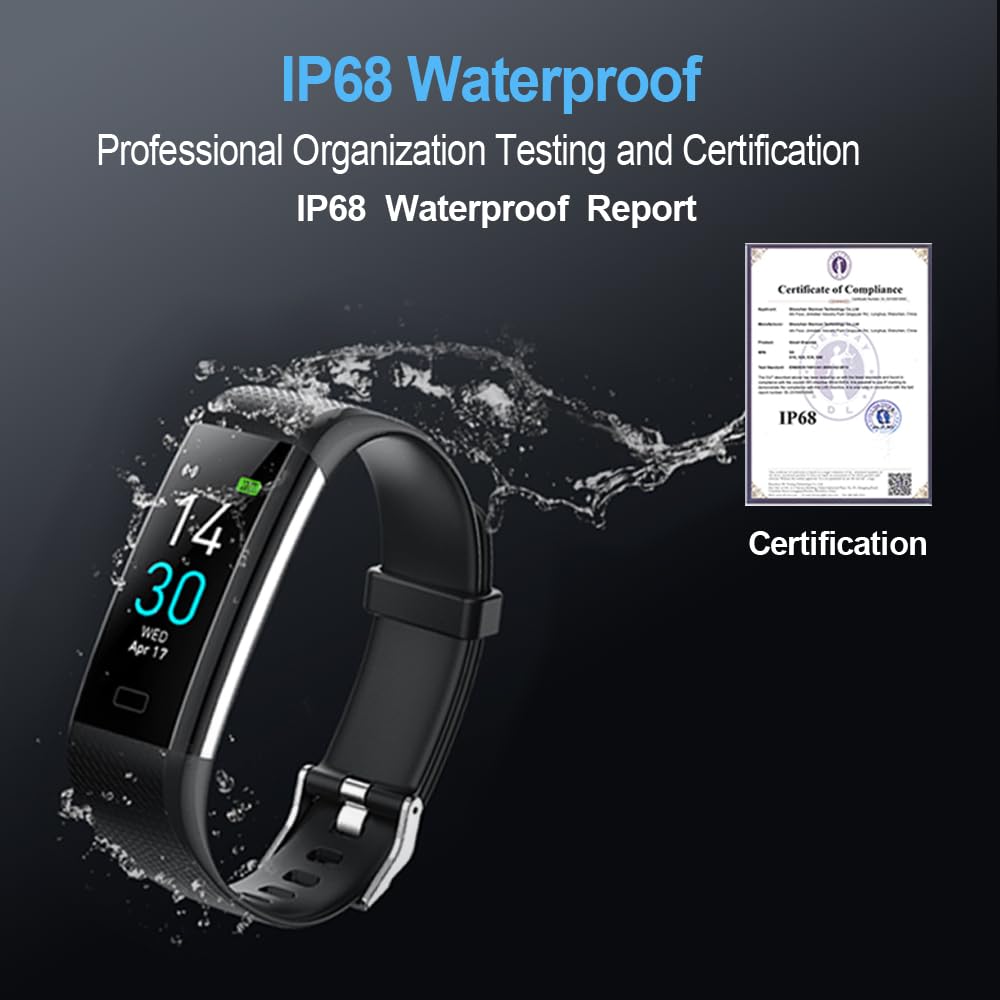 Best Fitness Tracker with Heart Rate Monitor, Step Counter & Calorie Tracker - IP68 Waterproof Activity Smart Watch for Men & Women - Track Sleep, Steps & Workouts for Running, Swimming & Daily Health Monitoring