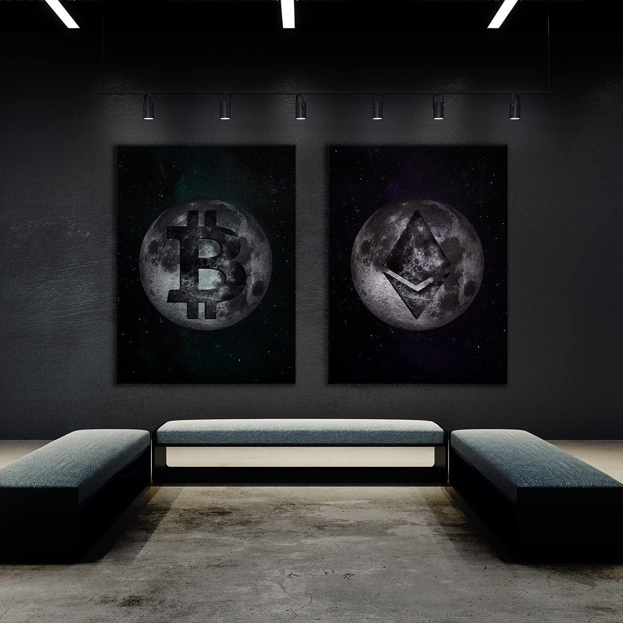 Crypto Canvas Wall Art - Bitcoin & Ethereum Themed Modern Home Decor for Living Room & Office | Blockchain Inspired Digital Art Print
