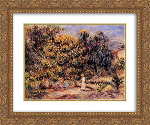 Pierre Auguste Renoir 'Woman in White in the Garden at Colettes' 24x20 Inch Gold Ornate Framed Art Print - Double Matted Museum Quality Reproduction for Living Room, Bedroom, or Office Decor
