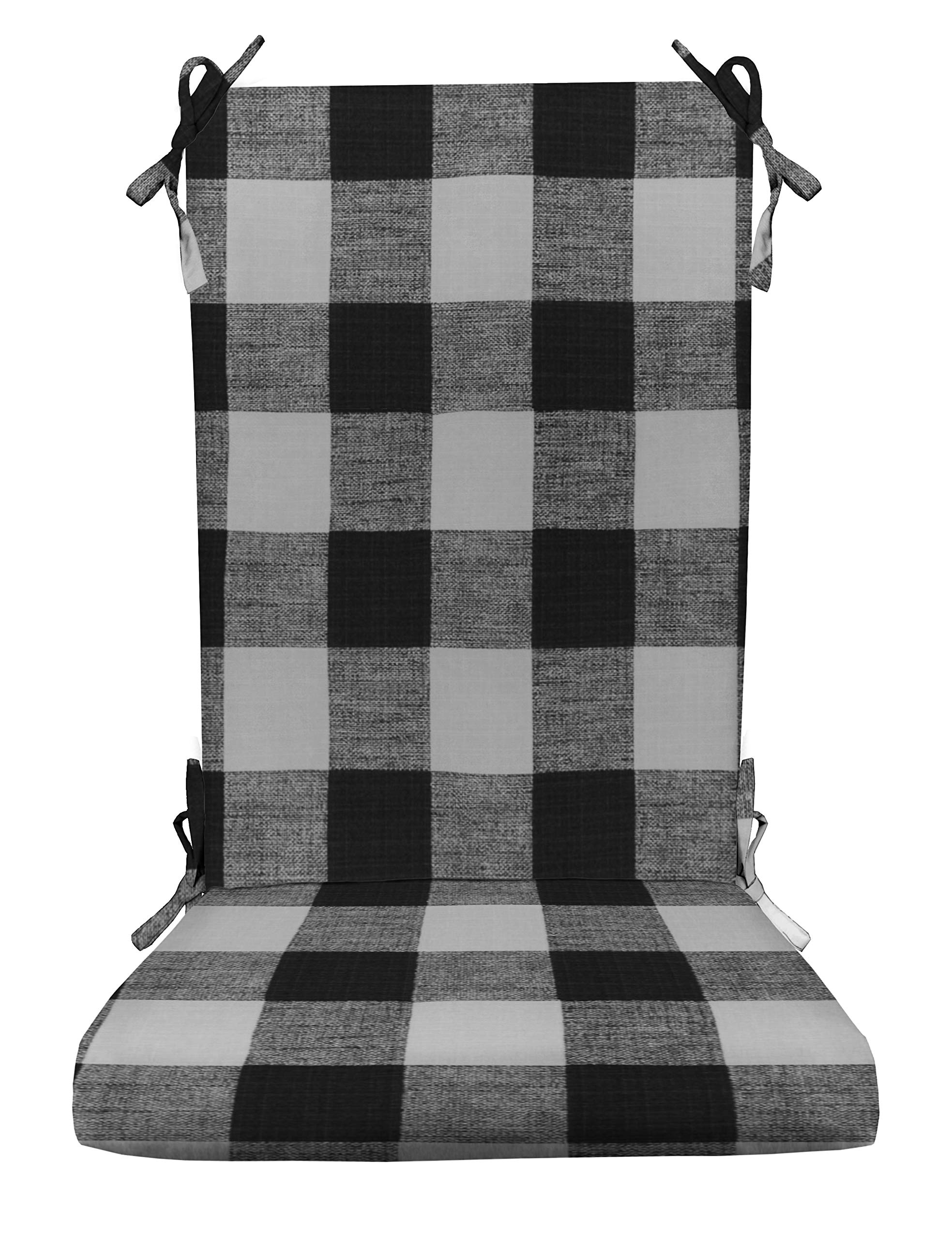 RSH Décor Indoor/Outdoor Foam Rocker Cushion - Large Black Buffalo Plaid Chair Pad - Waterproof & Weather-Resistant Seat Cushion for Porch, Patio, Garden & Nursery Rocking Chairs