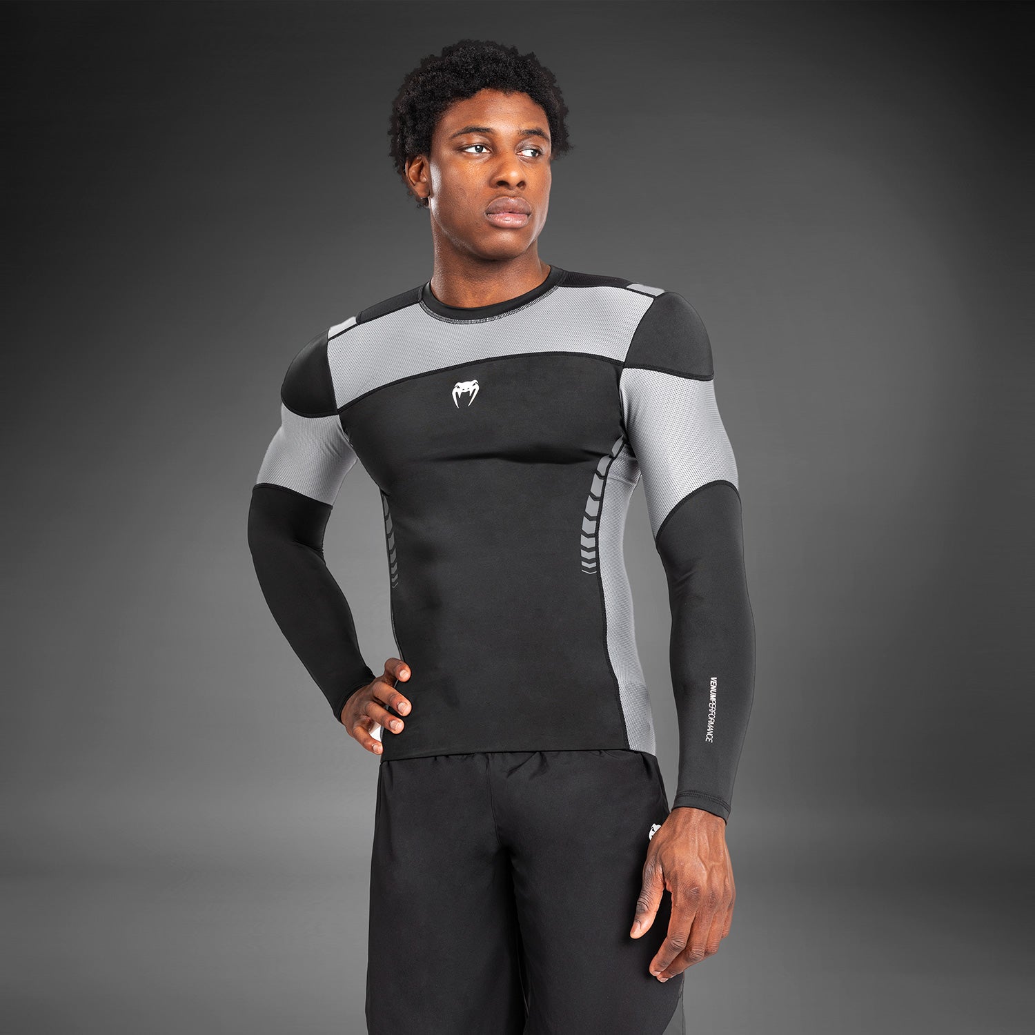 Venum Tempest Men's Long Sleeve Rashguard - Black/Grey MMA, BJJ & Training Shirt for Grappling & Combat Sports