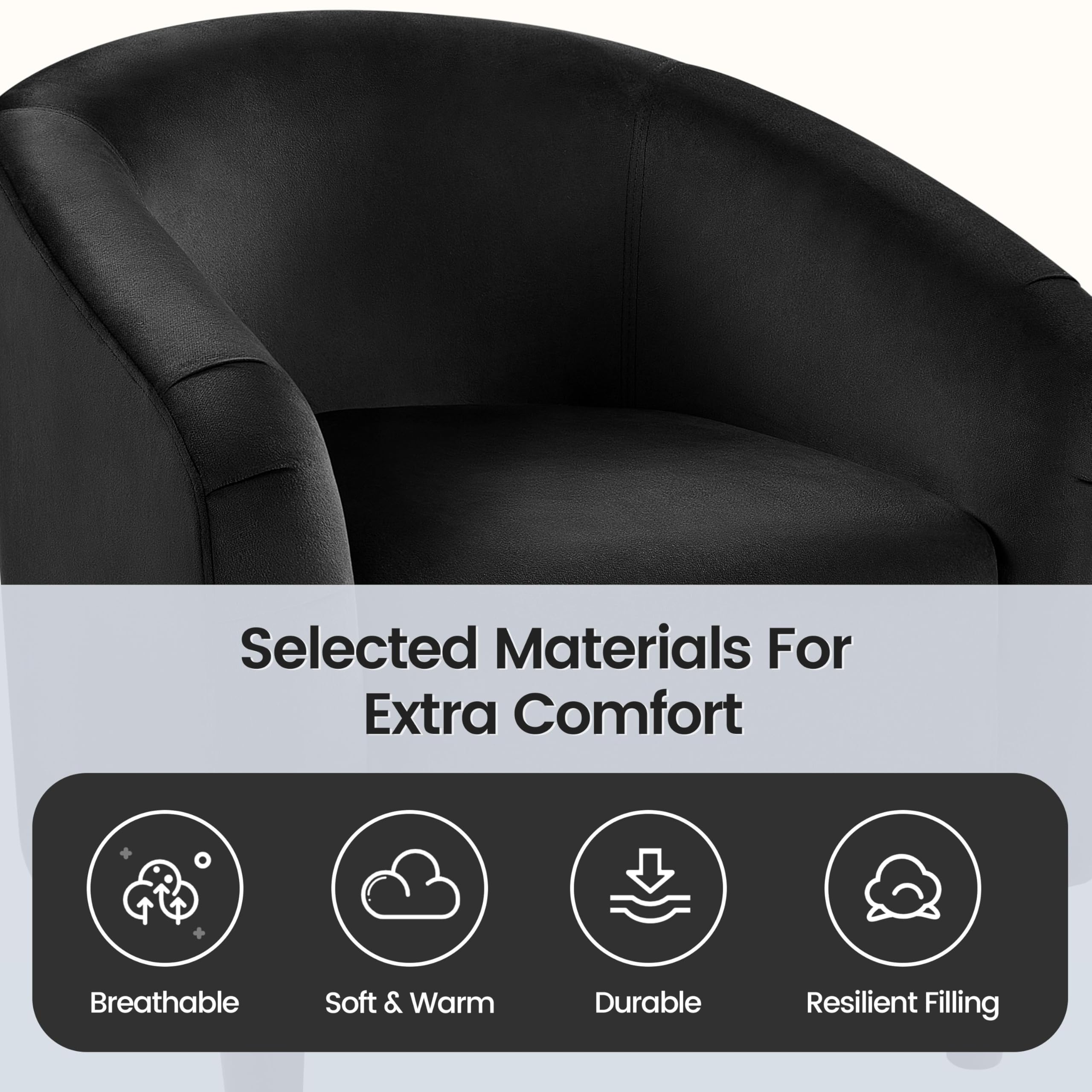 Yaheetech Modern Velvet Barrel Chair - Comfy Accent Armchair for Living Room, Bedroom, Office - Stylish Club Sofa & Vanity Chair for Small Spaces (Black) - Perfect for Reading Nooks, Home Offices & Cozy Corners