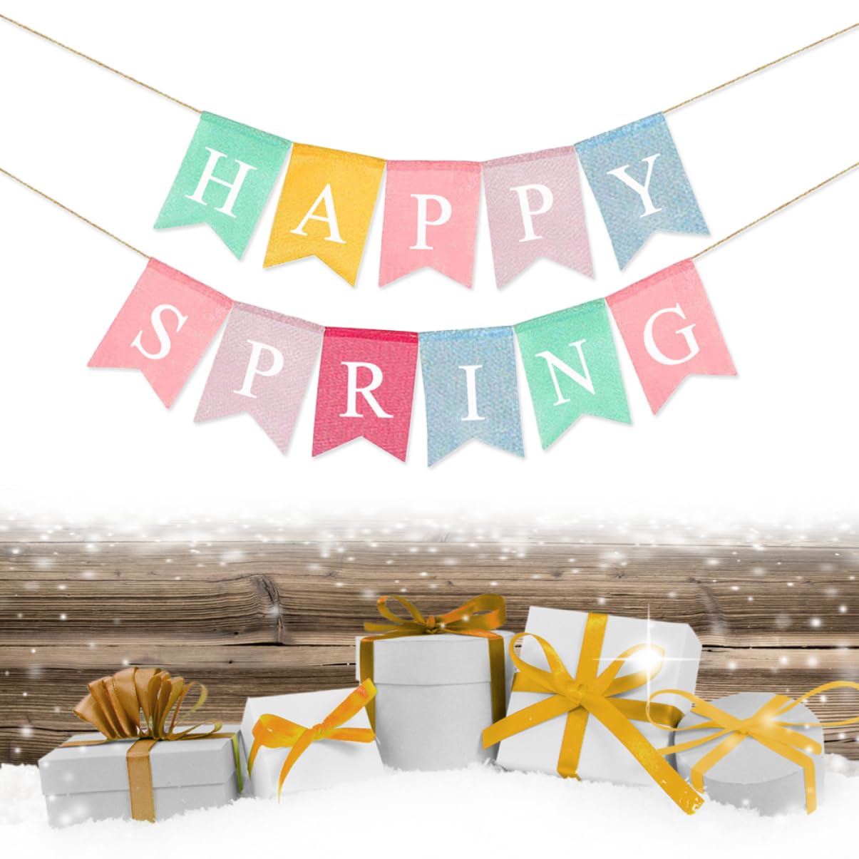 Happy Spring Burlap Pull Flag Banner - European & American Style Rustic Decor for Easter, Garden Party, and Seasonal Home Decoration