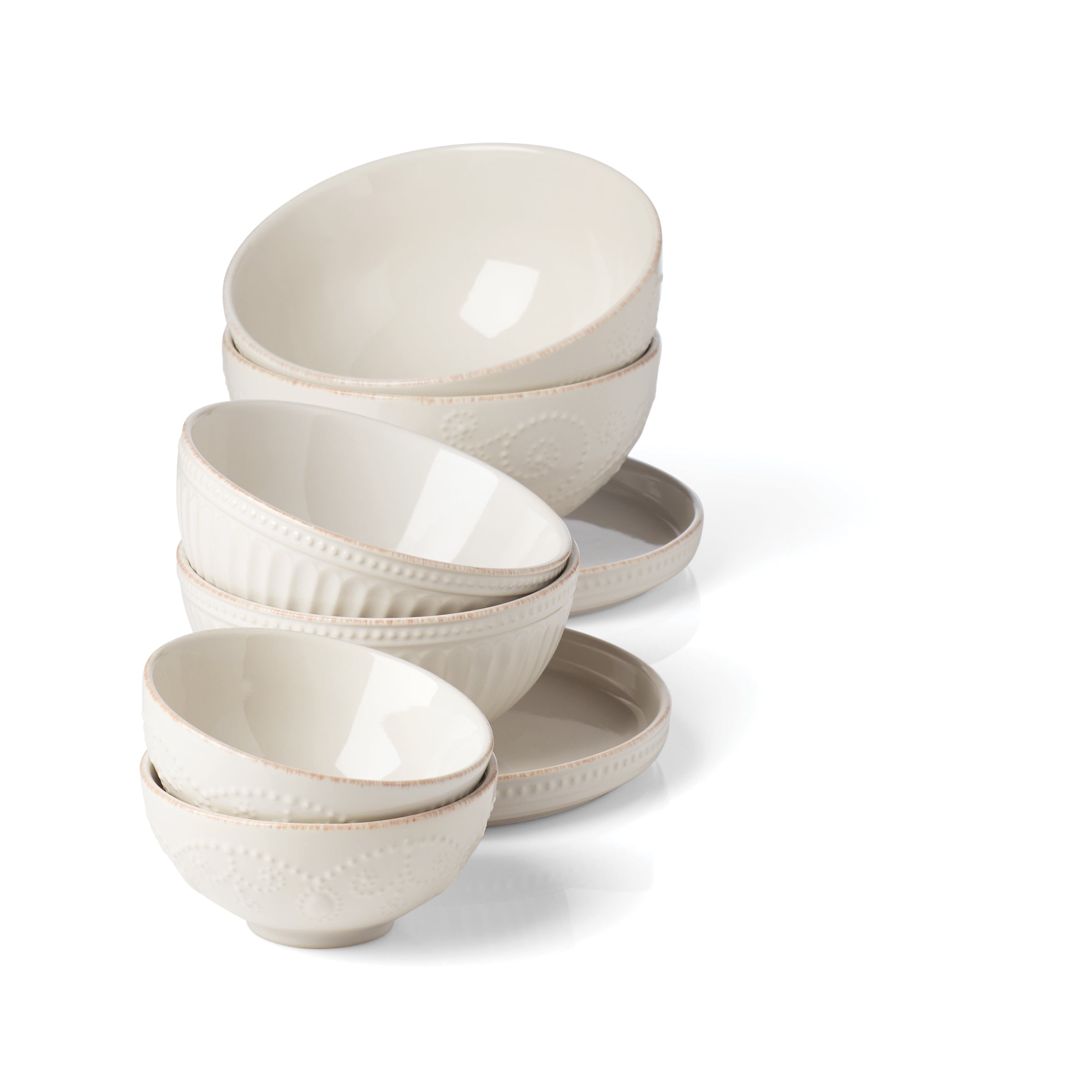 French Perle Luna 8-Piece Nesting Dinnerware Set - Elegant Porcelain Plates & Bowls for Fine Dining, Entertaining & Everyday Use