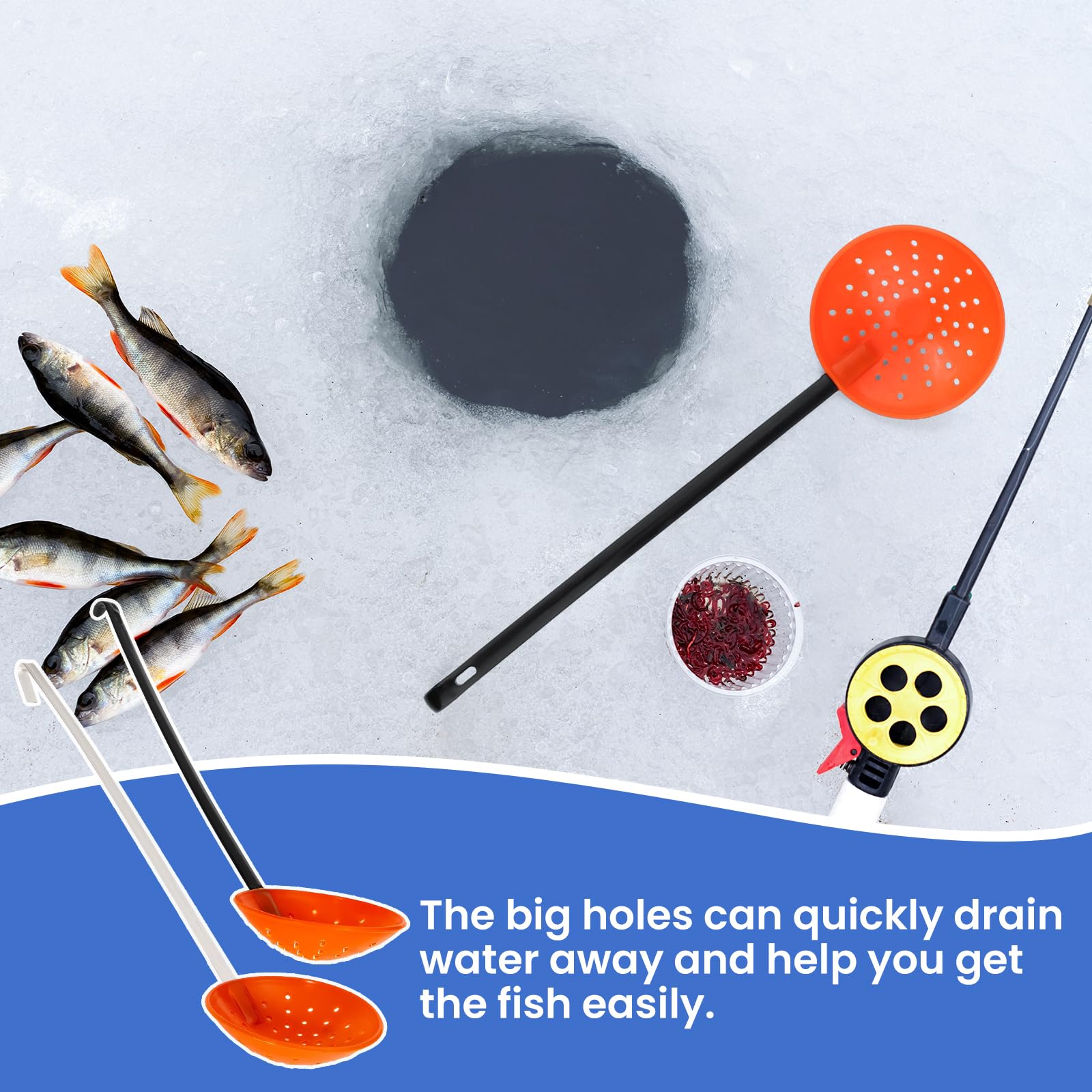 Milageto Aluminum Ice Fishing Scoop Skimmer - Durable & Portable Slush Scooper for Ice Fishing | Easy Storage & Carry | Perfect for Removing Ice Slush & Enhancing Ice Fishing Experience