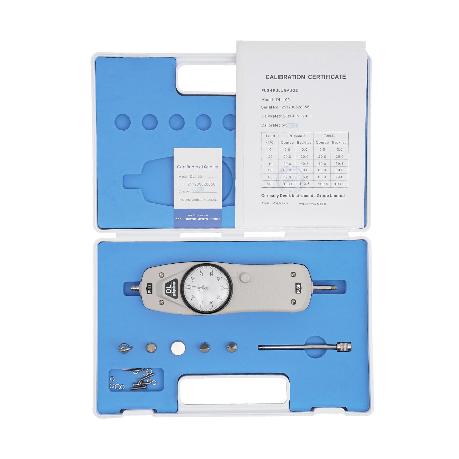 100lb Digital Push Pull Force Gauge - High Precision Force Tester & Dynamometer for Tension/Compression Testing - Ideal for Quality Control, Material Testing & Industrial Applications (DL-100)
