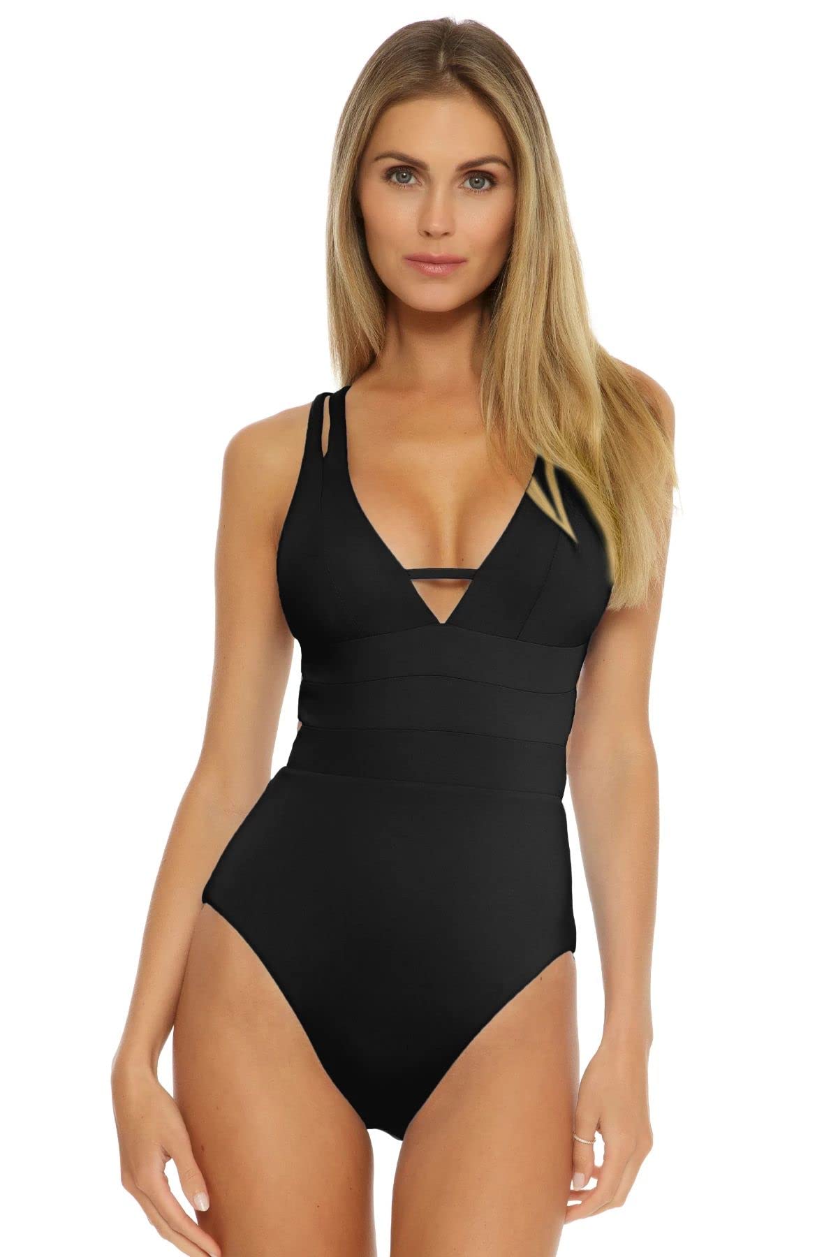Elaine Split Strap One-Piece Swimsuit - Black Color, Size XS | Perfect for Beach Vacations, Pool Parties & Summer Getaways