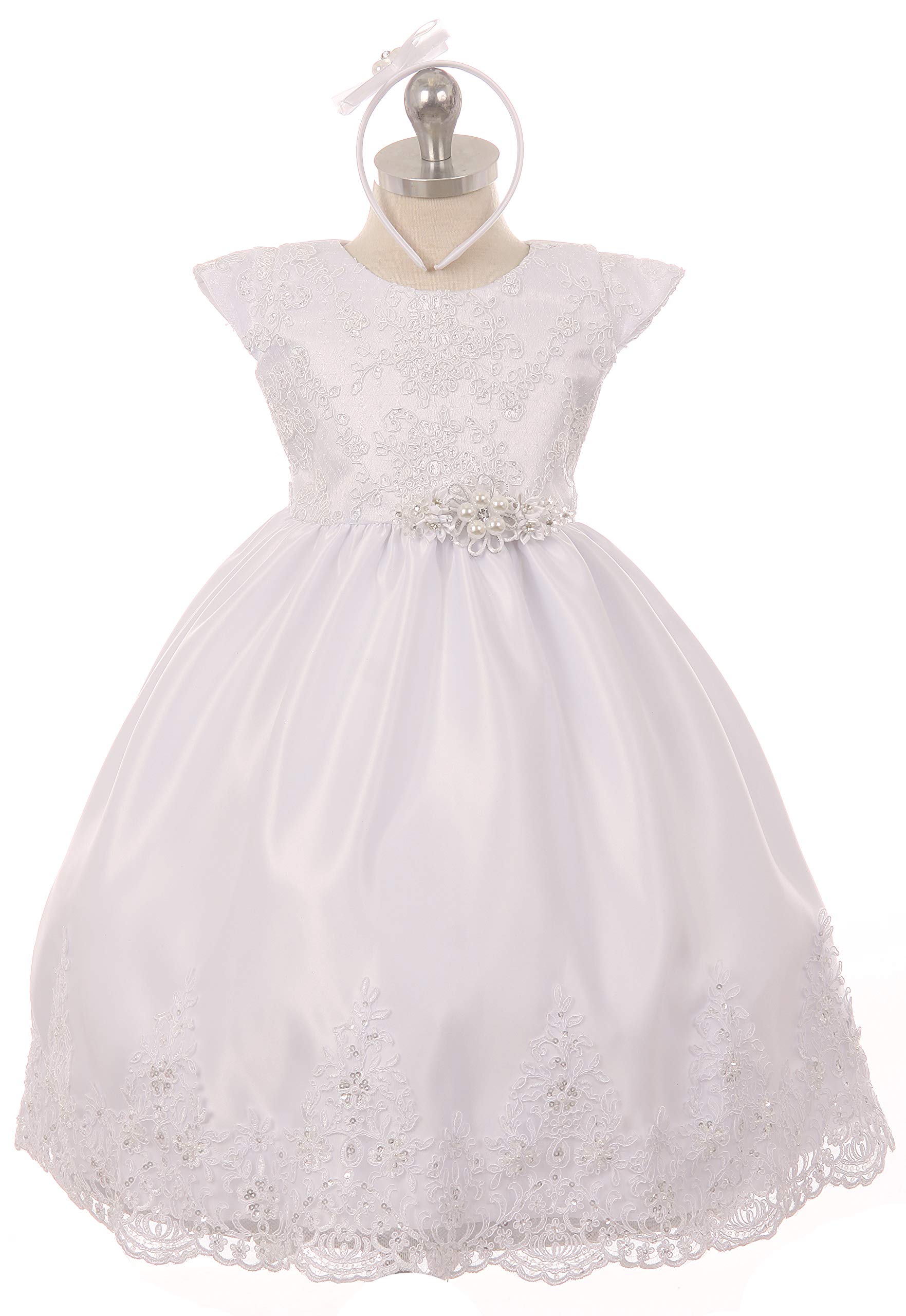 Infant Baby Toddler Simple Beaded Lace Baptism Christening Flower Girl Dress - Perfect for First Communion, Christening Ceremonies & Special Occasions - USA