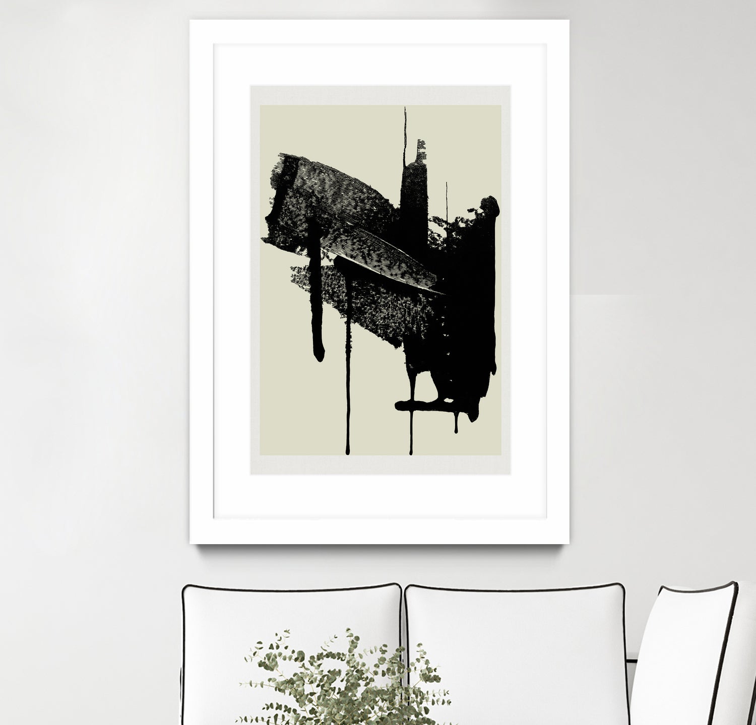Abstract Brushstrokes Wall Art in Black and Cream - Modern Canvas Painting for Living Room, Bedroom & Office Decor