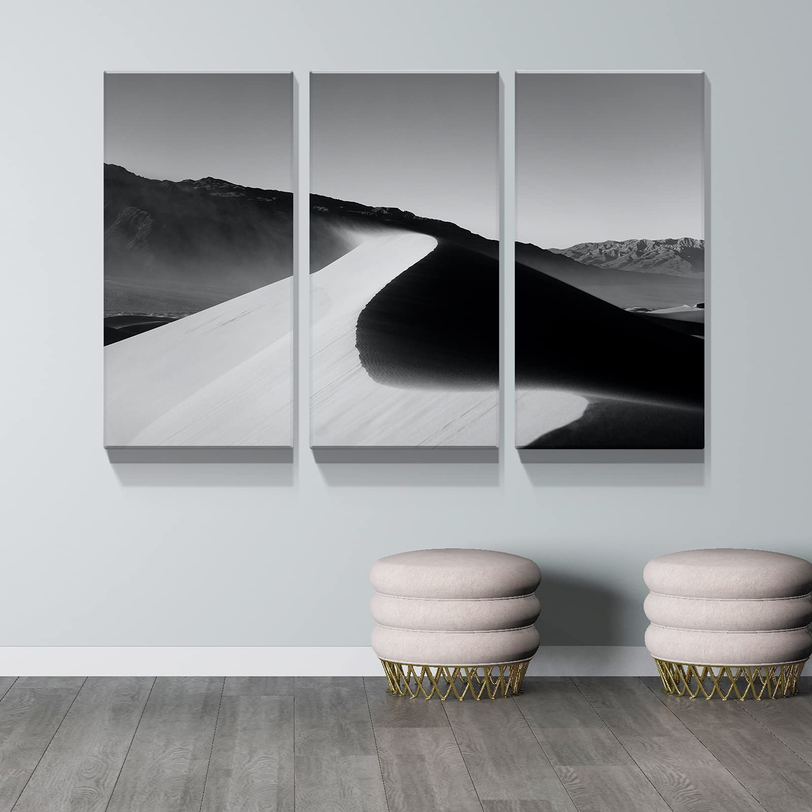 Denozer - 3 Panels Black and White Desert Landscape Canvas Wall Art - Stretched and Framed Ready to Hang - 20