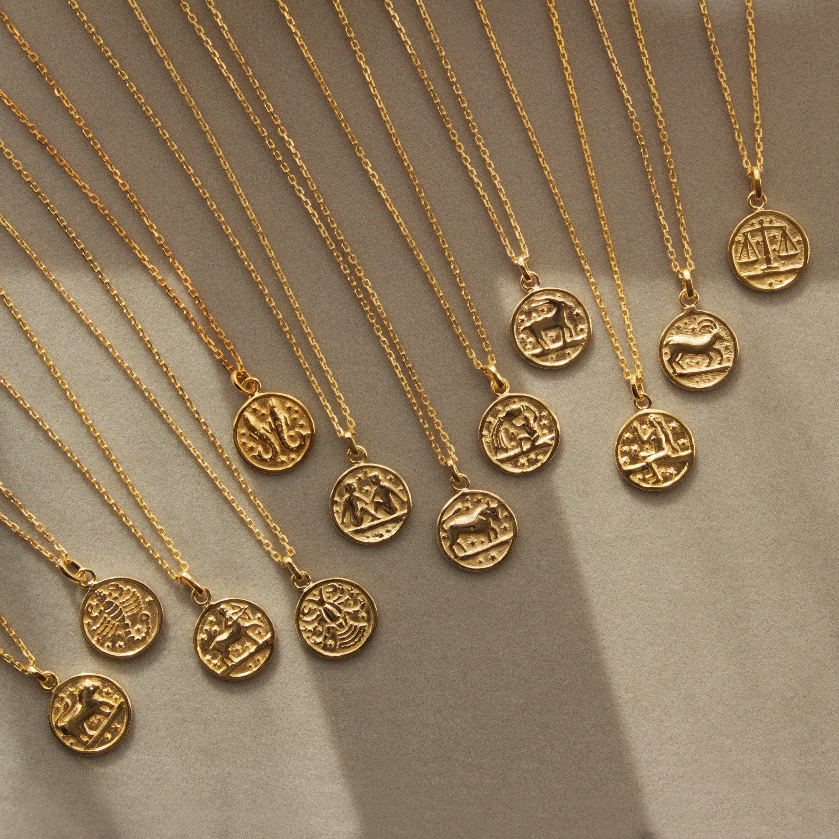 Personalized Zodiac Sign Engravable Coin Necklace - Custom Horoscope Pendant for Women & Men - Perfect for Birthdays, Anniversaries & Spiritual Gifts