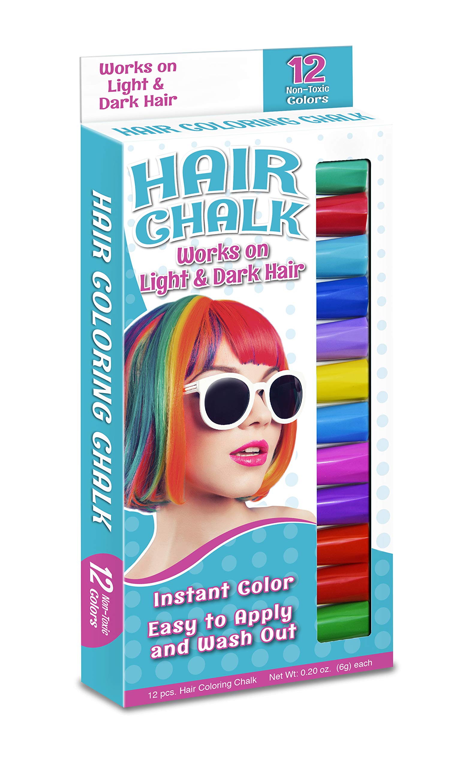 12-Color Hair Chalk for Temporary Hair Coloring - Non-Toxic & Washable Hair Dye for Kids & Adults - Perfect for Parties, Halloween & Costume Events