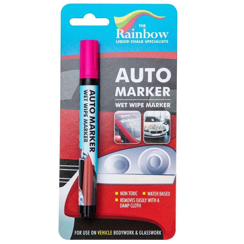 Washable Dry Erase Liquid Chalk Markers for Car Windows - Auto Glass Paint Pens for Windshield, Tires & All Surfaces | Rain-Resistant, Fine Tip (Pink) | Perfect for Car Decorations, Road Trip Messages & Seasonal Window Art