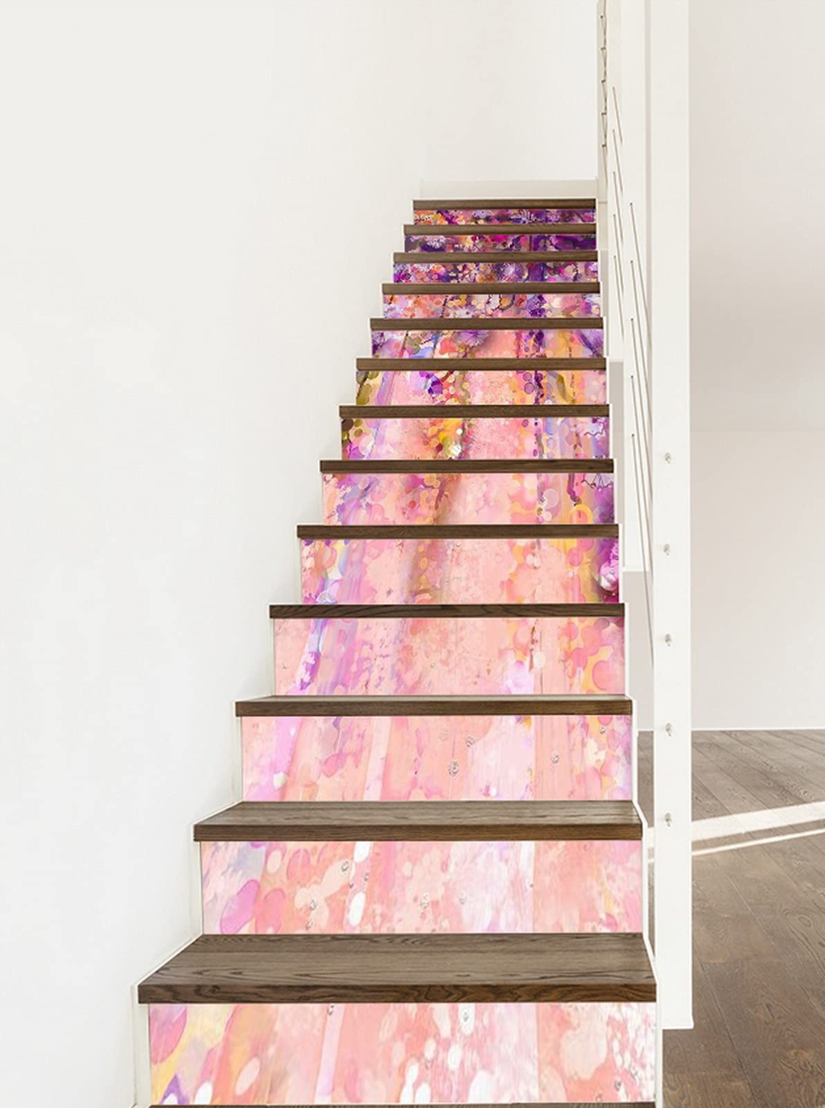 3D Self-Adhesive Removable Stair Stickers - Watercolor Wisteria Floral Vinyl Decals for Stair Risers, Kitchen Tiles & Wall Murals (13-Piece Set) | Easy Peel & Stick Home Decor for Bedrooms, Living Rooms & Office Spaces