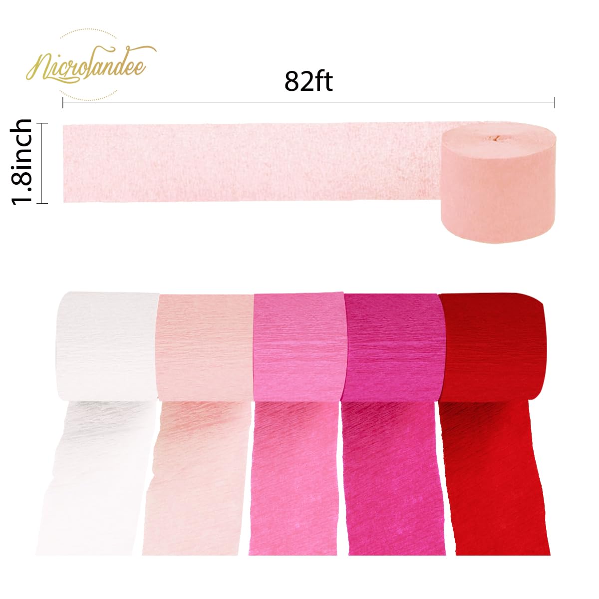 Pink Red White Crepe Paper Streamers - 5 Rolls for Wedding & Party Decor
