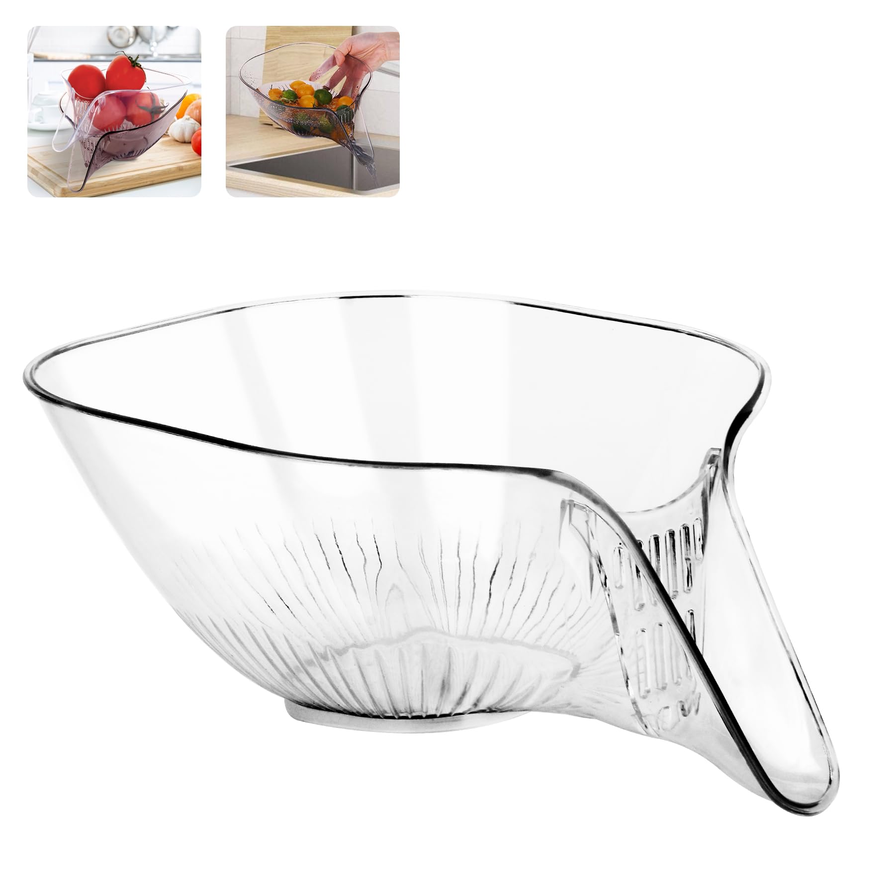 Multifunctional Kitchen Drain Basket with Spout - Transparent Vegetable Strainer & Draining Basket for Efficient Food Prep | Perfect for Washing Fruits, Draining Pasta, and Straining Vegetables