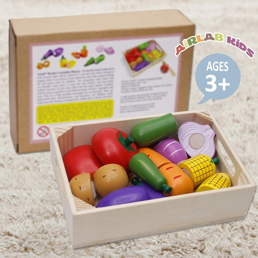 Wooden Fruits and Vegetables Play Set for Kids - Pretend Play Toy for Learning & Fun - Perfect for Montessori, Kitchen Role Play, and Early Childhood Education
