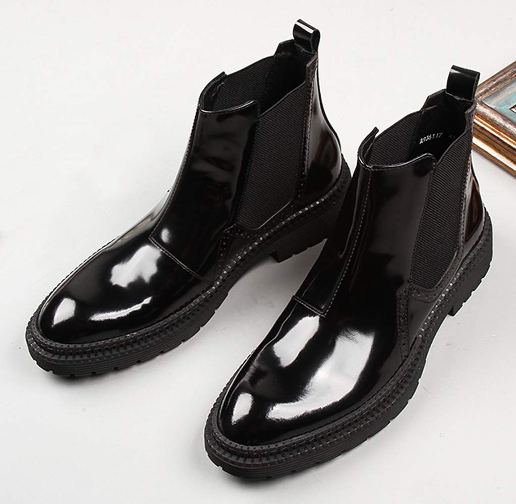 Santimon Men's Casual Chelsea Boots - Patent Leather Elastic Ankle Dress Boots for Men (Black/Brown) | Comfortable & Stylish Footwear for Work, Dating & Night Out