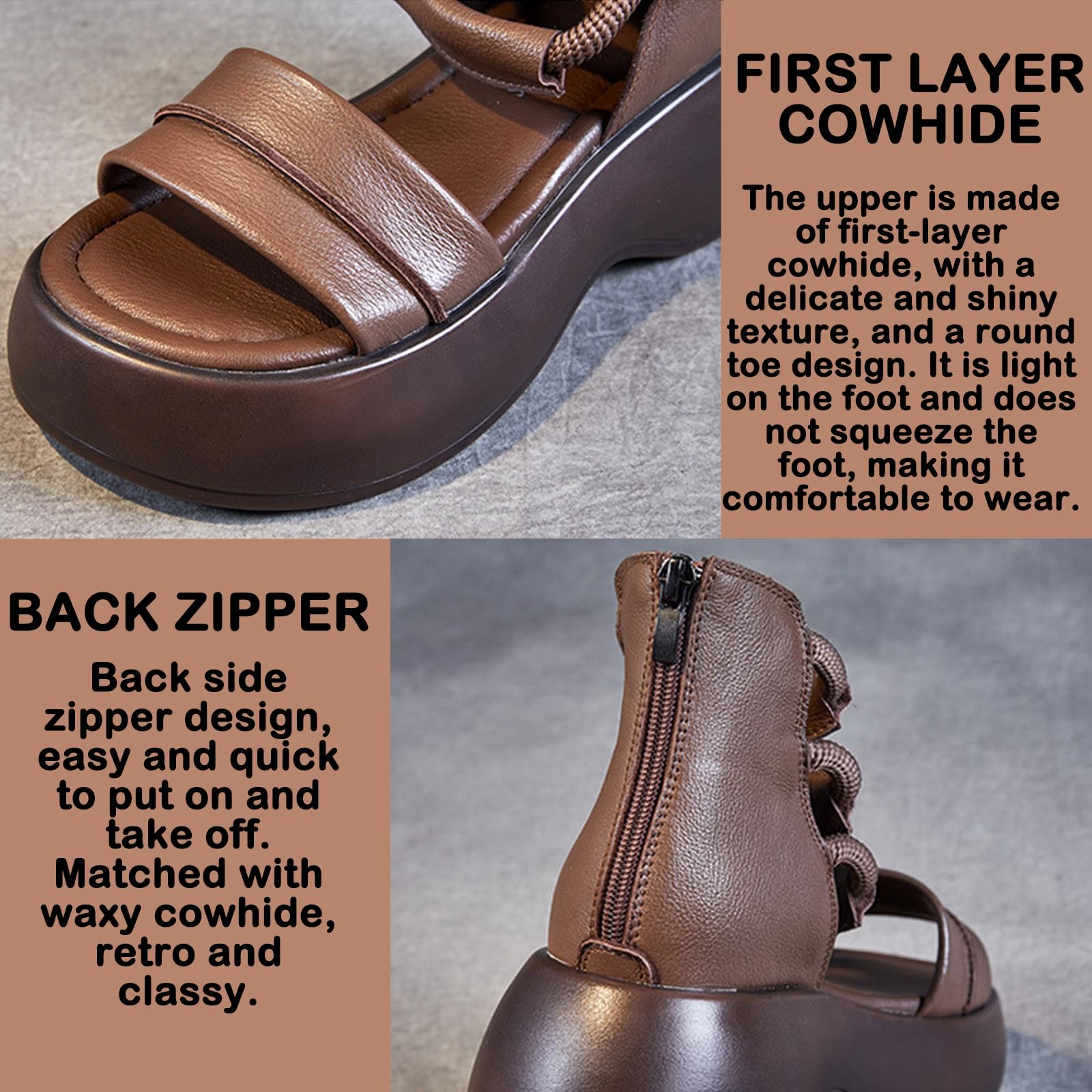 Women's Sexy Leather High Top Platform Sandals - Peep Toe Gladiator Sandals with Zipper & Hollow Back | Comfortable Soft Sole for Casual Walking & Beach Outfits | Perfect for Summer Fashion, Date Nights & Vacation Wear