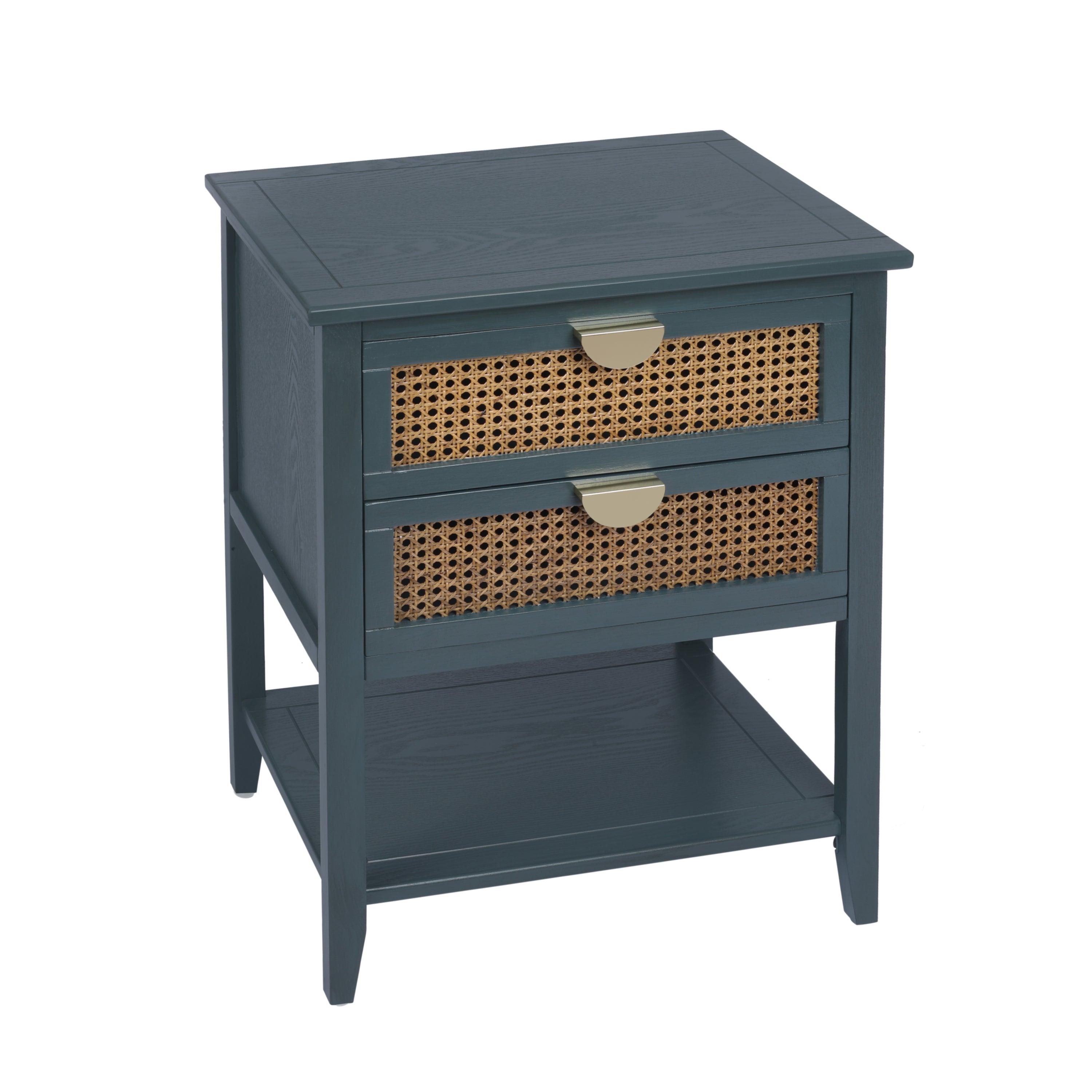 2 Drawer Rattan Side Table - Natural Woven End Table for Bedroom, Living Room, Study | Nightstand, Sofa Accent, Coffee Table Companion