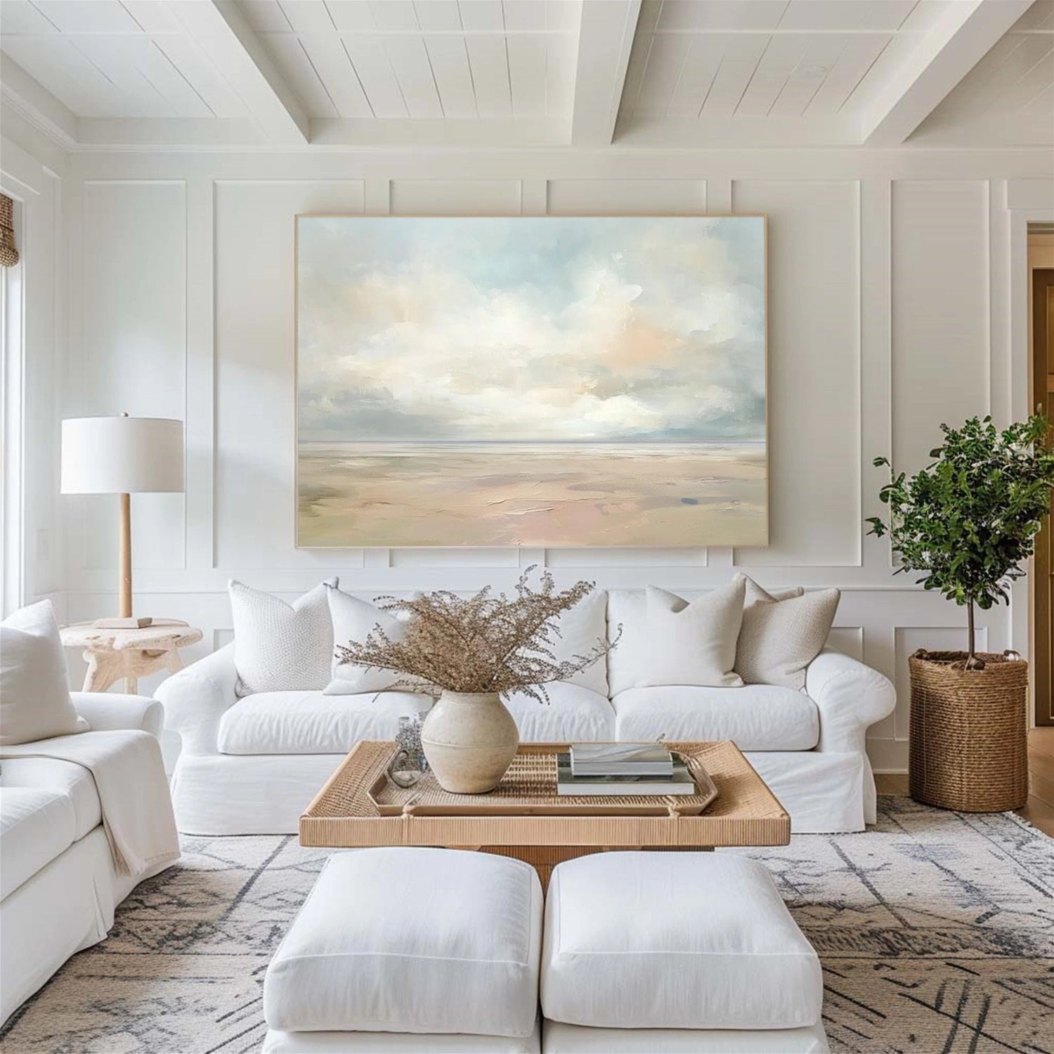 Ocean and Sky Painting #OS 234 - Handmade Canvas Wall Art for Home Decor, Office & Living Room - Serene Beach Landscape Artwork