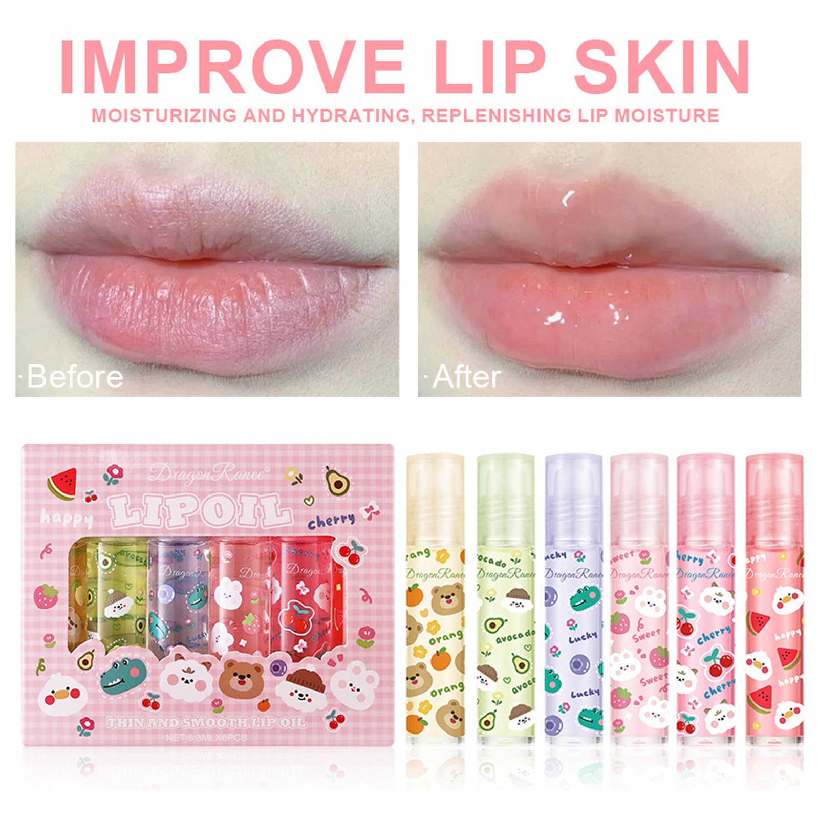 Sitovely 6PCS Roll On Lip Gloss Set - Fruity Flavored Nourishing Lip Oil with Rolling Ball, Hydrating Lip Balm & Clear Lip Glow for Moisturizing Lip Care (Clear, Medium) | Perfect for Daily Makeup, Gift Giving & On-The-Go Lip Hydration