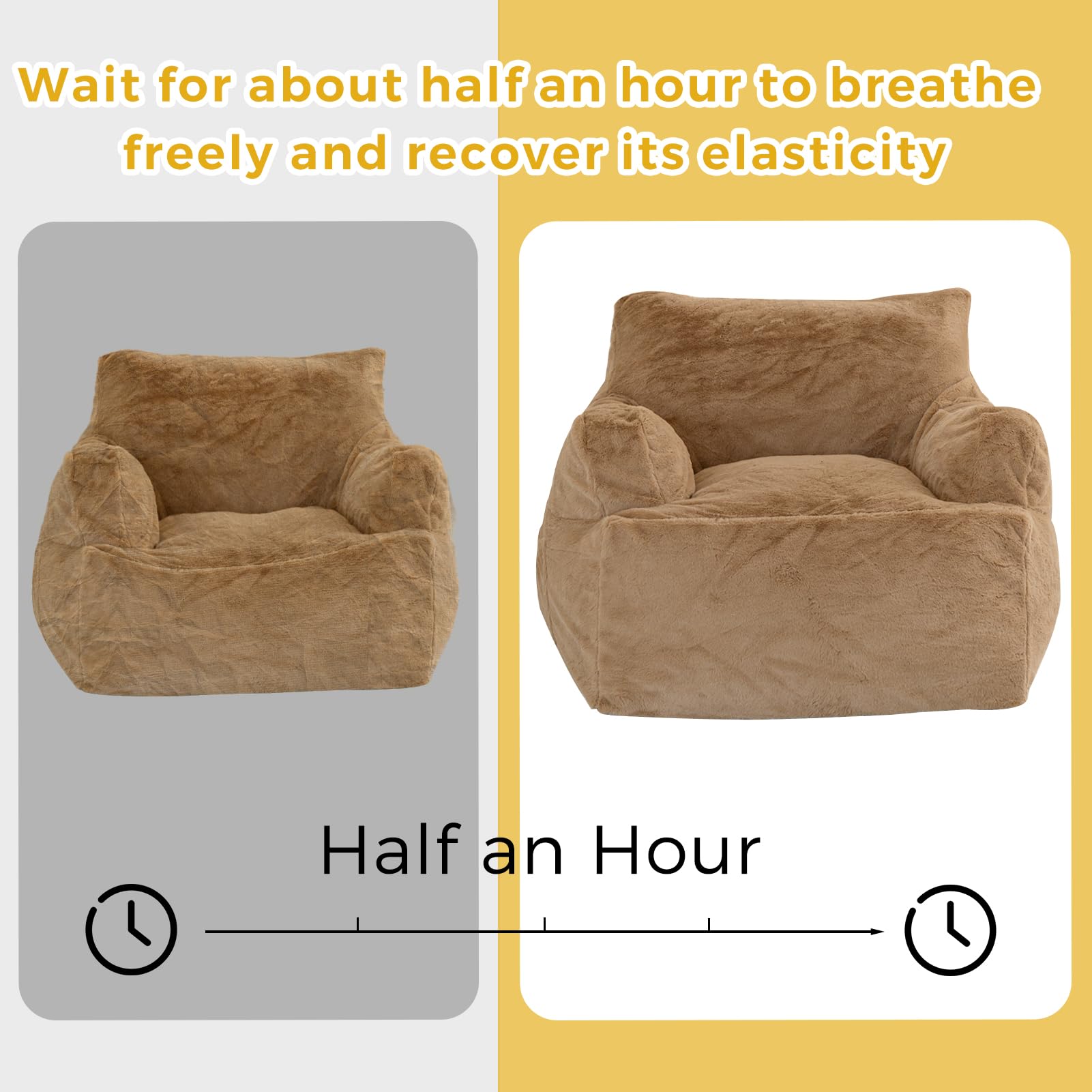 MAXYOYO Giant Bean Bag Chair - Extra Large Faux Fur Stuffed Bean Bag Couch for Living Room, Bedroom & Game Room - Super Soft Khaki Lounger for Adults & Teens - Perfect for Relaxing, Reading & Gaming