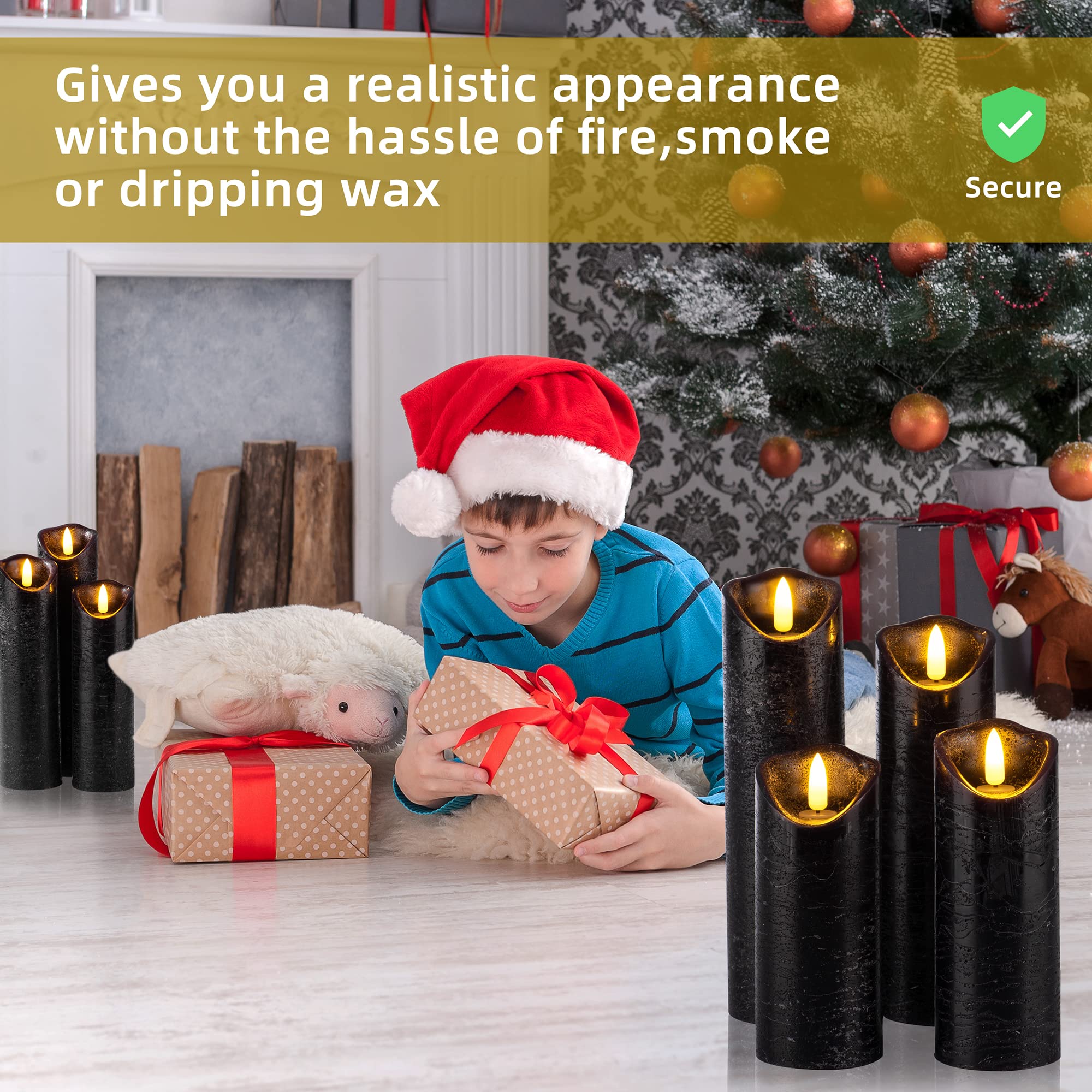 Set of 9 Black Real Wax Flameless LED Candles with Remote Control & Timer - Battery Operated Flickering Electric Candles for Wedding, Birthday, Halloween, Christmas Decorations - Perfect for Home, Party, and Holiday Ambiance