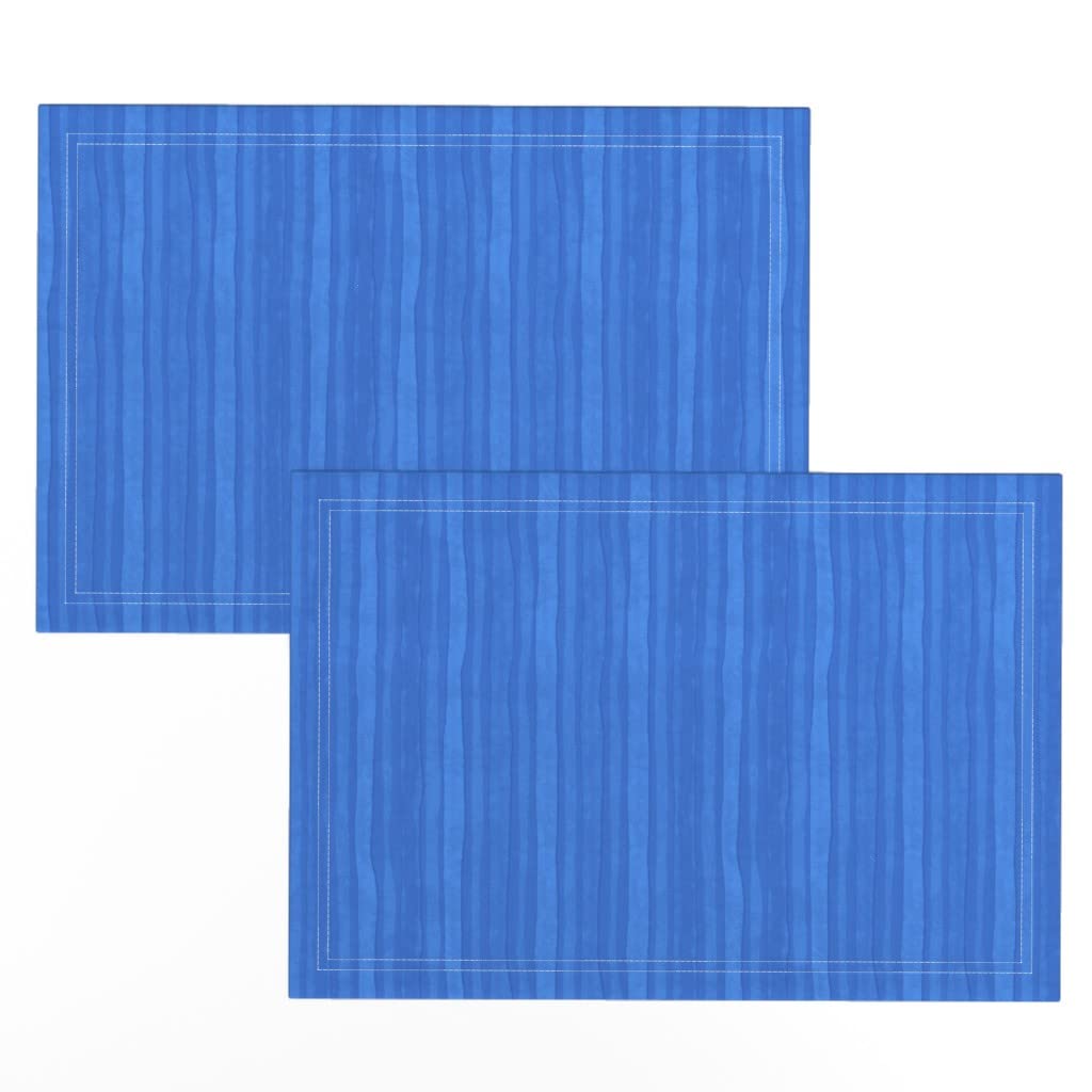 Premium Linen Cotton Canvas Placemats Set of 2 - Blue Greek Stripes Coastal Design for Dining Table Decor | Washable & Durable Table Mats for Kitchen, Restaurant, and Home Entertaining