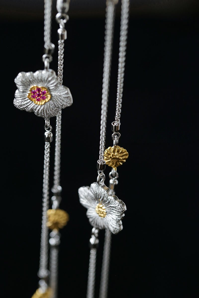 Buccellati Inspired Gardenia Long Necklace - Elegant Floral Jewelry for Women, Perfect for Weddings, Parties & Special Occasions