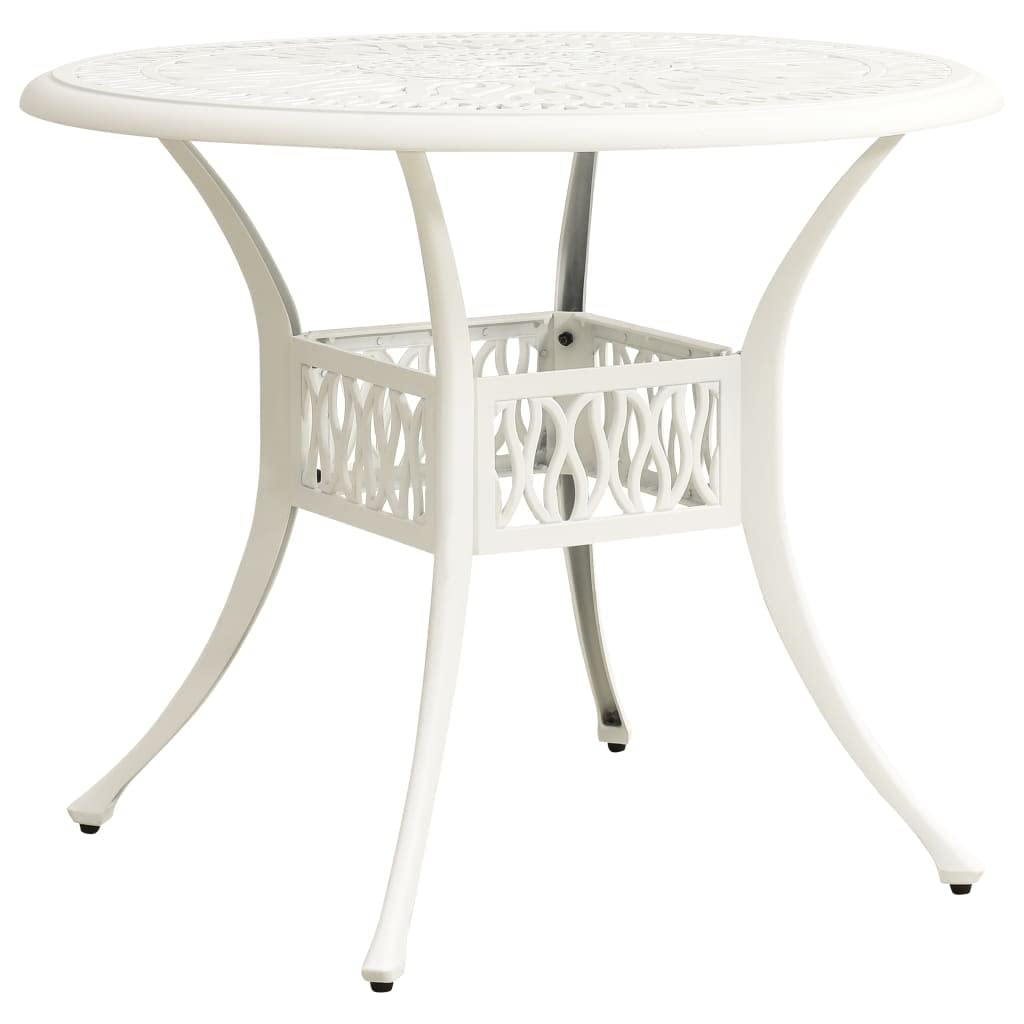 vidaXL White Cast Aluminum Outdoor Patio Table with Umbrella Hole - 35.4 Inch Round Garden Dining Table for Backyard, Poolside & BBQ - Weather-Resistant, Sturdy & Easy to Assemble - Perfect for Outdoor Entertaining & Dining