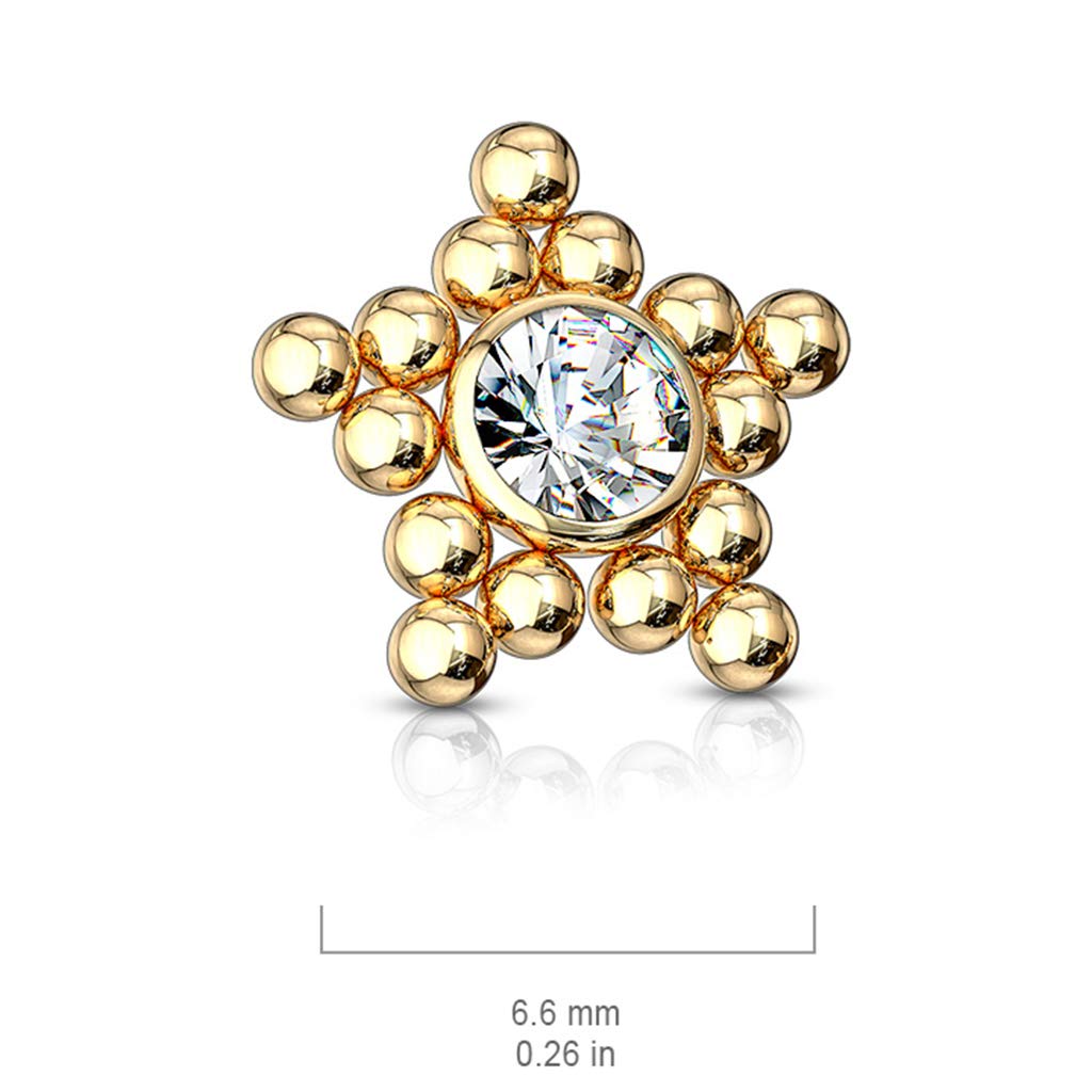316L Surgical Steel Internally Threaded Dermal Top with CZ Center Ball & Star Clusters - Body Jewelry for Piercings | Perfect for Cartilage, Helix, and Nose Piercing Jewelry