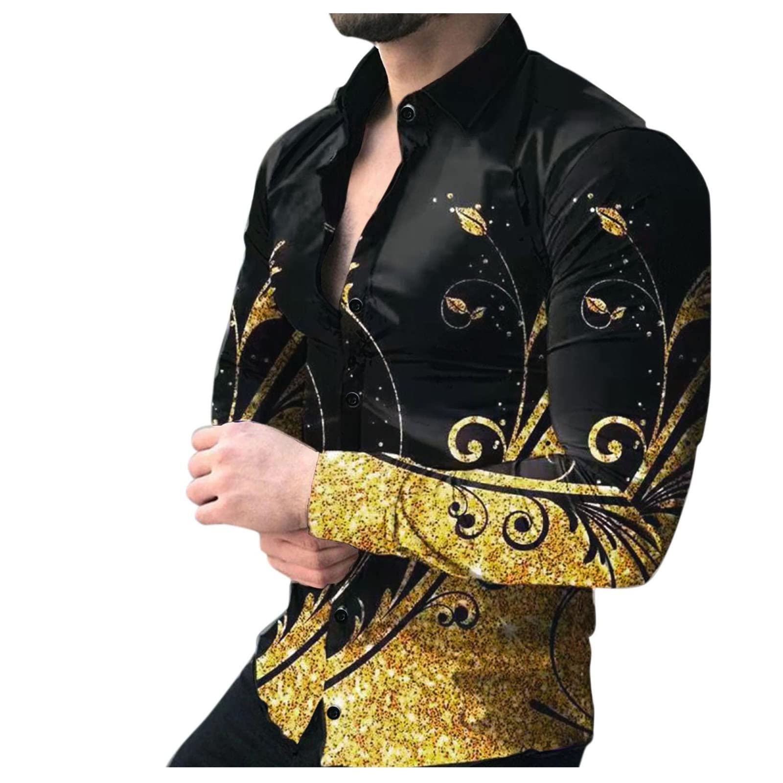 Men's Slim Fit Long Sleeve Casual Button Down Shirt with Printed Lapel - Stylish Cardigan Shirt for Office, Date Night & Everyday Wear