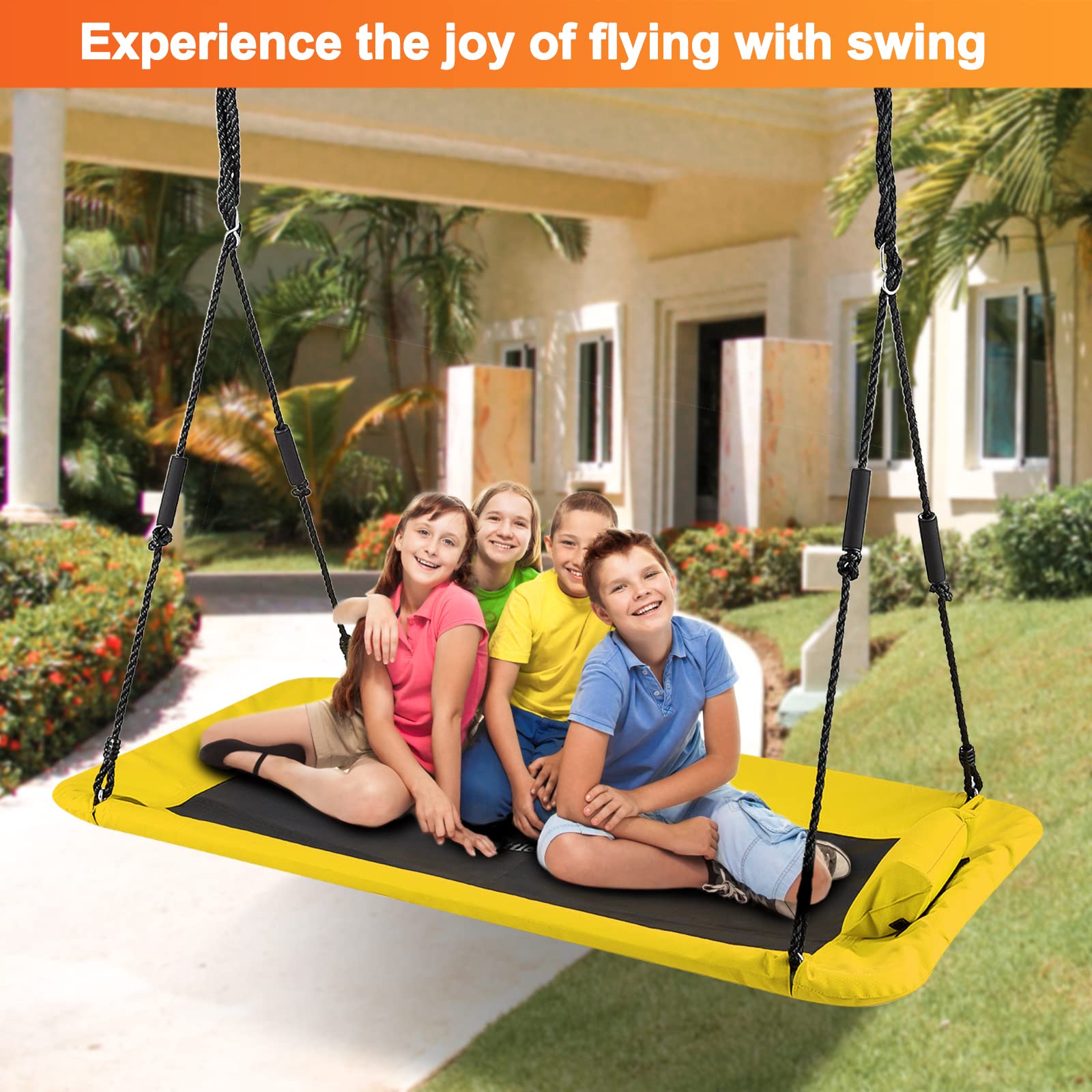 Outdoor Tree Swing for Kids & Adults - 59 Inch Flying Swing with 2 Hanging Straps, 700lb Capacity, Adjustable Ropes - Easy Setup Backyard Swing Set (Yellow) - Perfect for Family Fun, Playgrounds, and Outdoor Adventures