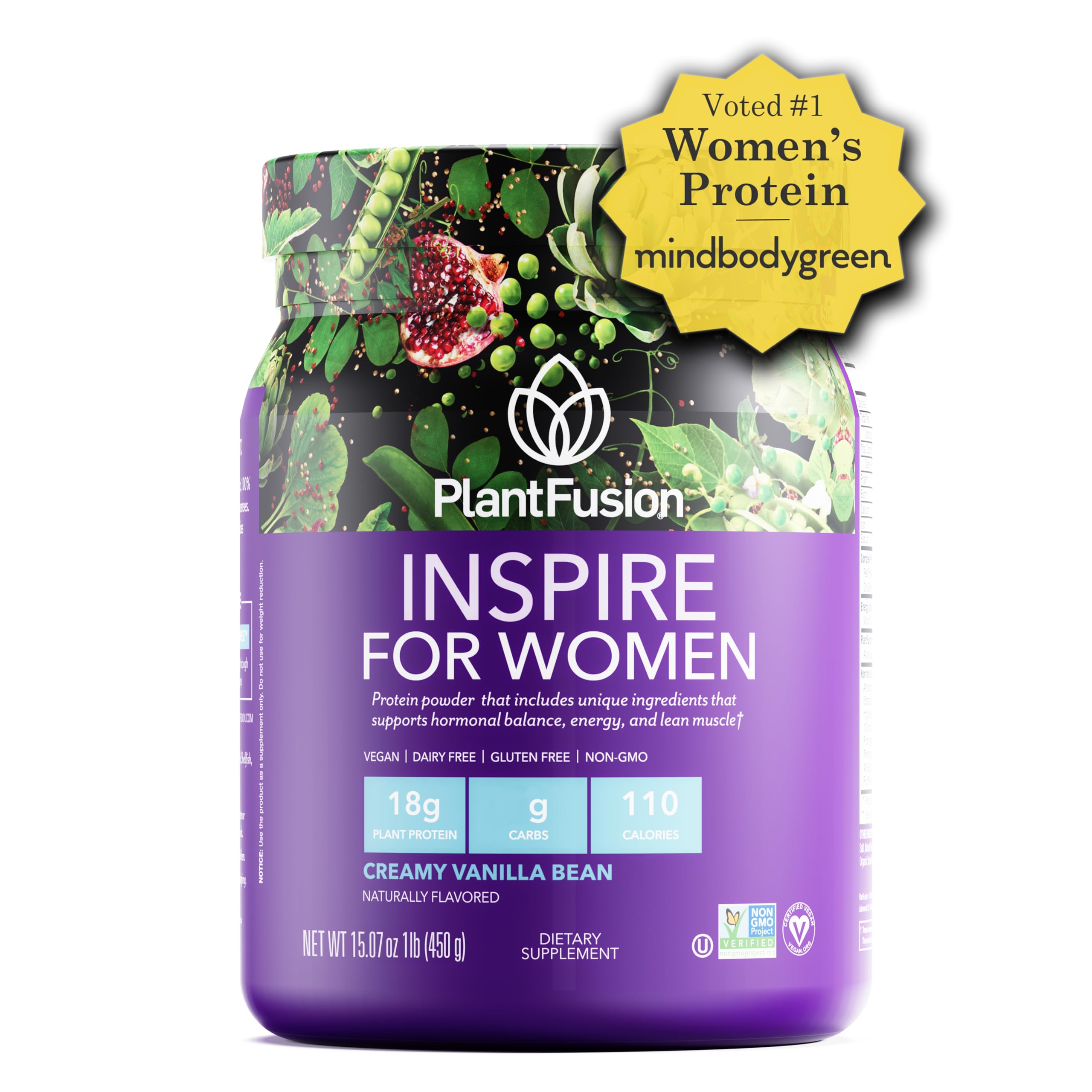PlantFusion Inspire Plant Protein Powder for Women - Low Carb Vegan Protein Powder for Lean Muscle & Weight Management - Keto Friendly, Gluten Free, Soy Free, Dairy Free, Sugar Free, Non-GMO - Creamy Vanilla Bean Flavor (1 lb) | Perfect for Post-Workout Recovery, Smoothies & Healthy Meal Replacement