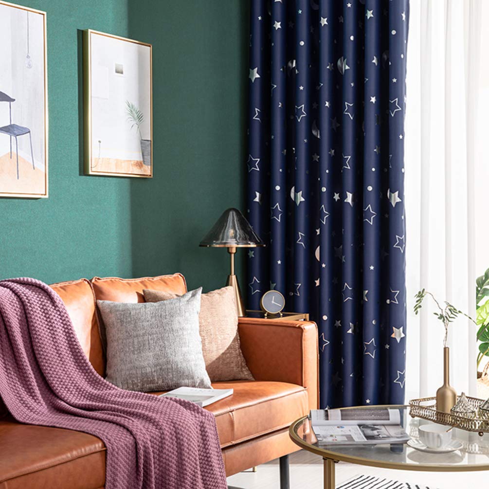 Stars & Moon Blackout Thermal Insulated Curtains for Living Room, Bedroom, Bathroom - Energy Efficient Window Treatments for Home Decor & Holiday