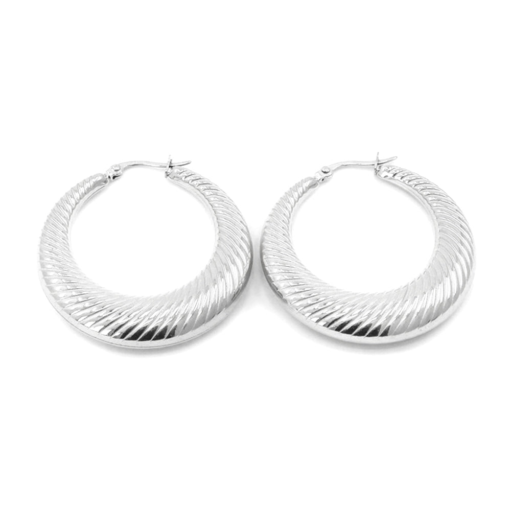 Silver Textured Scalloped Hoop Earrings for Women - Trendy Fashion Jewelry Gift - Perfect for Parties, Weddings & Everyday Wear | M H W ACCESSORIES