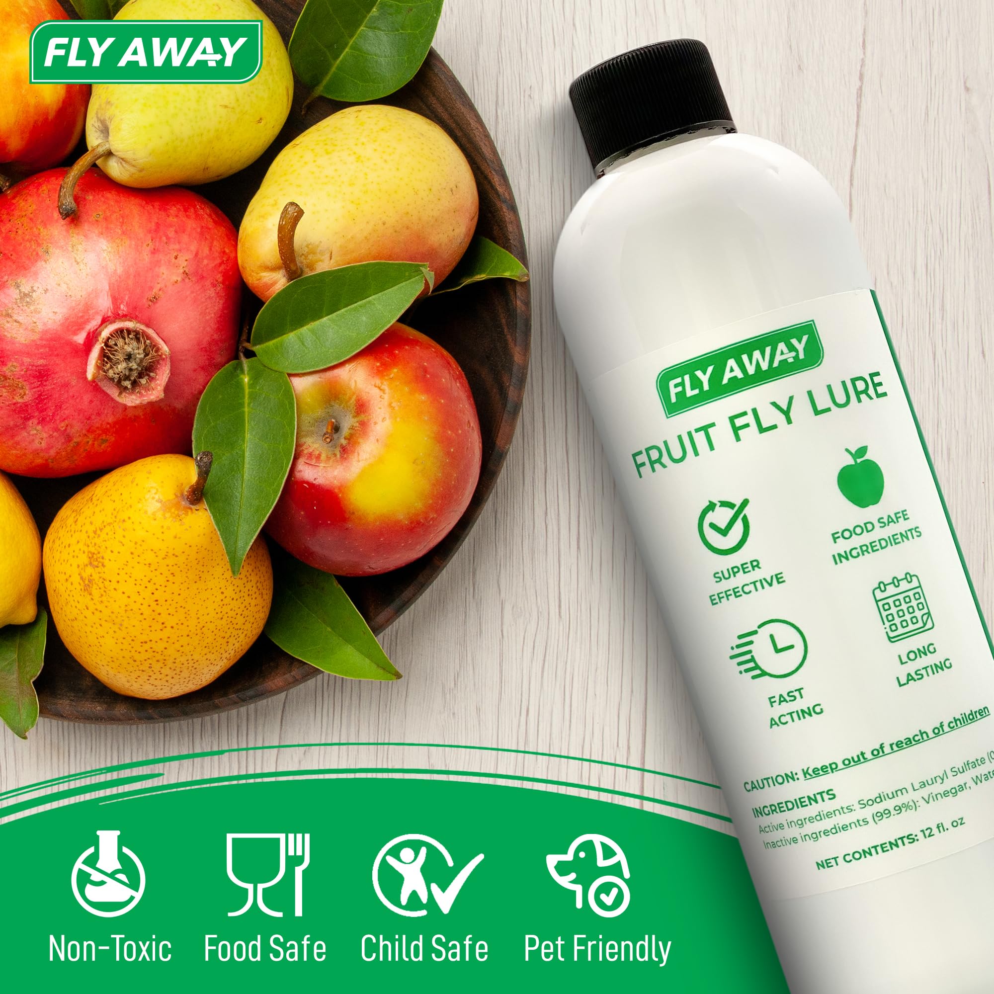 Fly Away Fruit Fly Liquid Lure - Fast-Acting Fruit Fly Trap | Safe & Non-Toxic for Kitchens, Restaurants, Bars | Indoor Pest Control Solution | Works as Standalone Bait or Refill for Fly Away Trap Kit (12 oz) | Perfect for Home, Commercial & Outdoor Use