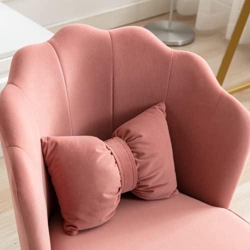 Ergonomic Velvet Swivel Accent Chair - Pink Tufted Home Office Chair for Women, Modern Computer Desk Stool with Comfortable Upholstery - Perfect for Study, Work, and Living Room Decor