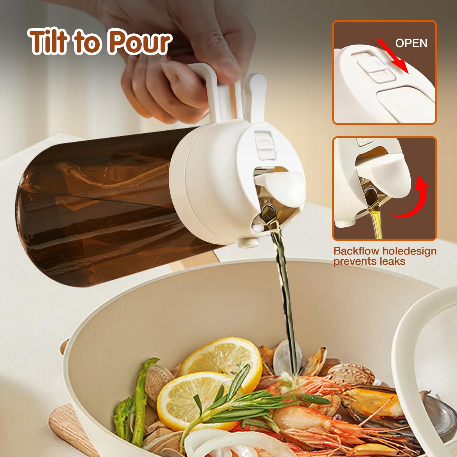 Premium 16oz/470ml Dark Amber Glass Oil Sprayer - 2-in-1 Light-Blocking Olive Oil Dispenser for Cooking, Kitchen & Air Fryer | Food Grade Oil Mister for Healthy Cooking, BBQ, Salad Dressing & Baking (White)