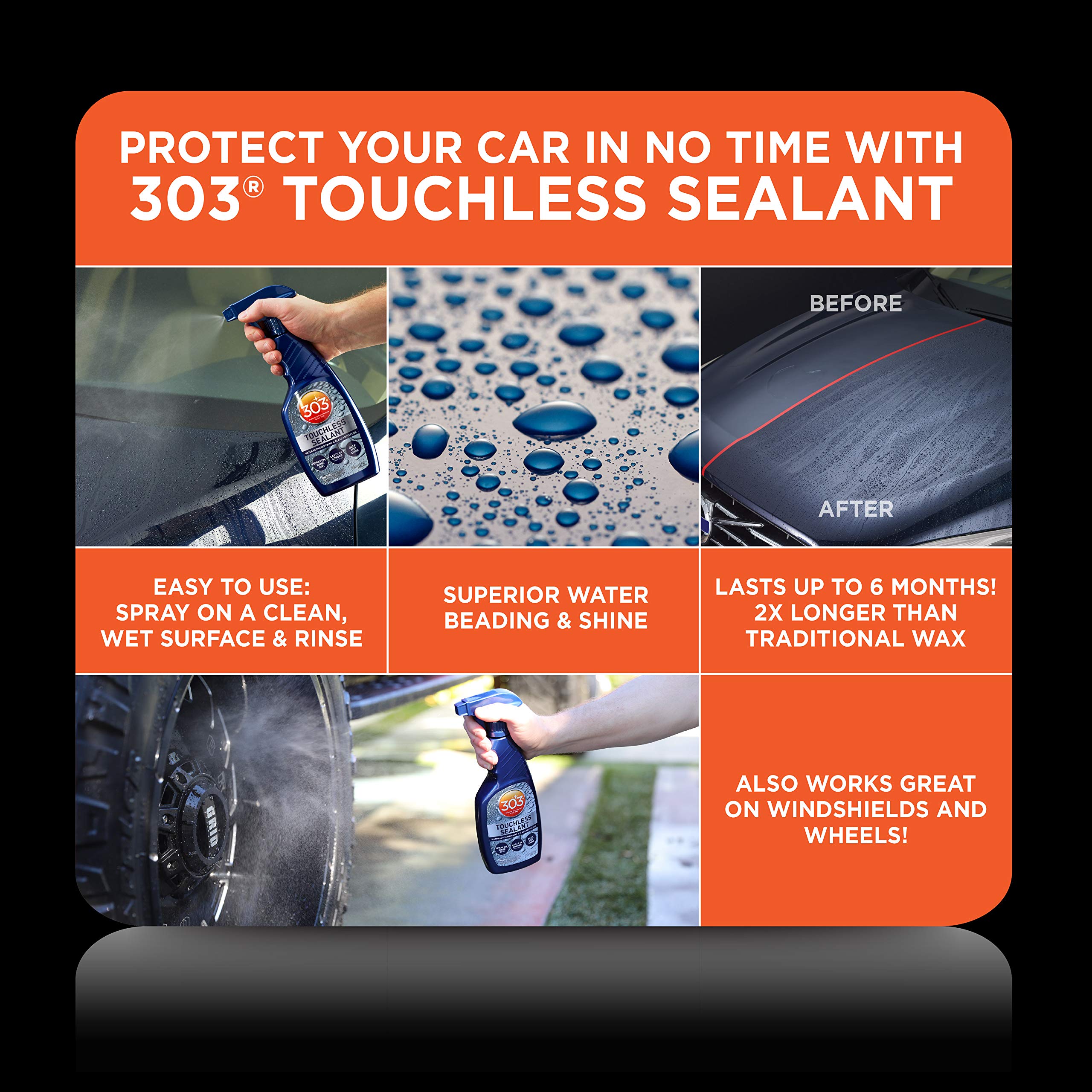 303 Touchless Sealant with SiO2 Technology - Water Activated Paint & Glass Protection Spray - Spray On, Rinse Off, Easy Refill for Trigger Bottles (1 Gallon, Pack of 4) - Perfect for Car Detailing, RV & Boat Maintenance, and Home Glass Protection