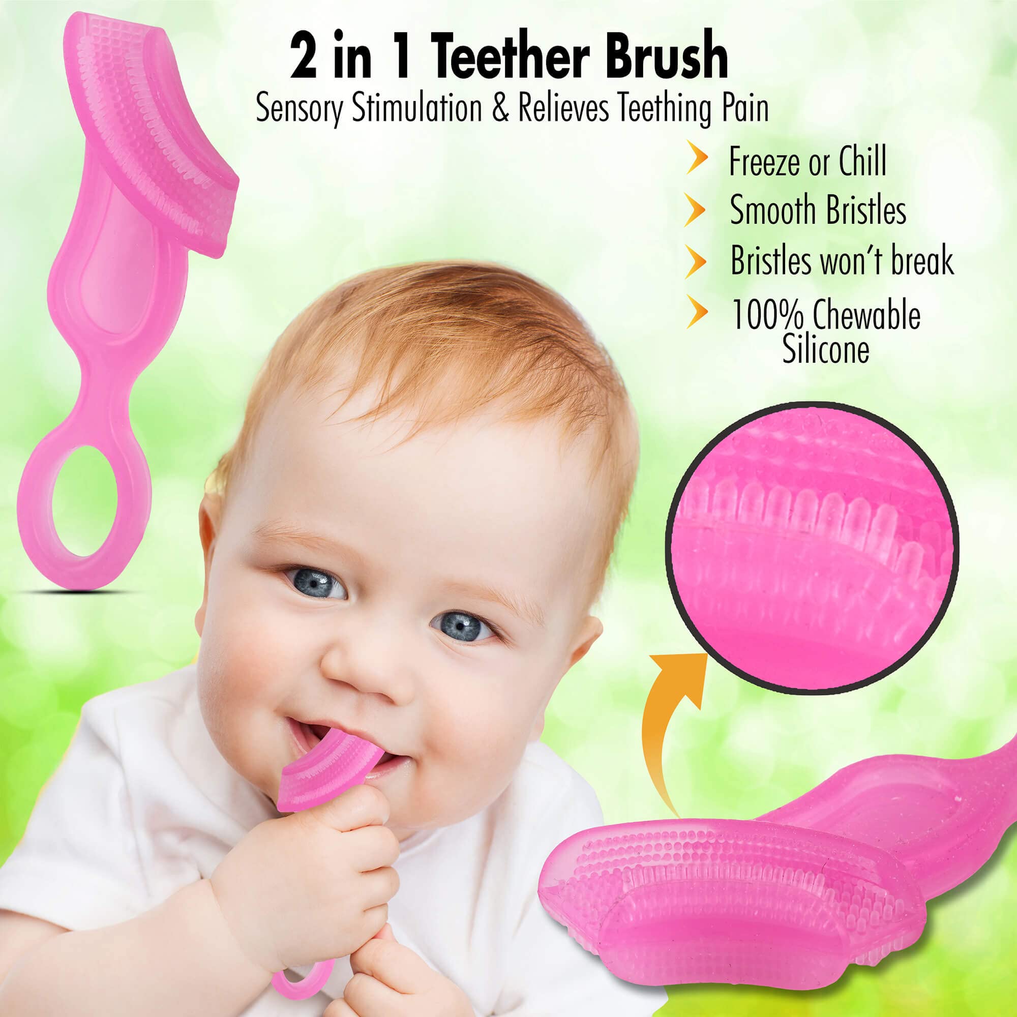 Baby's First Toothbrush - Soft Silicone Bristles for Gentle Teeth & Gum Cleaning | Safe for Infants 4+ Months | Pink (1 Pack) | Perfect for Early Oral Care & Teething Relief