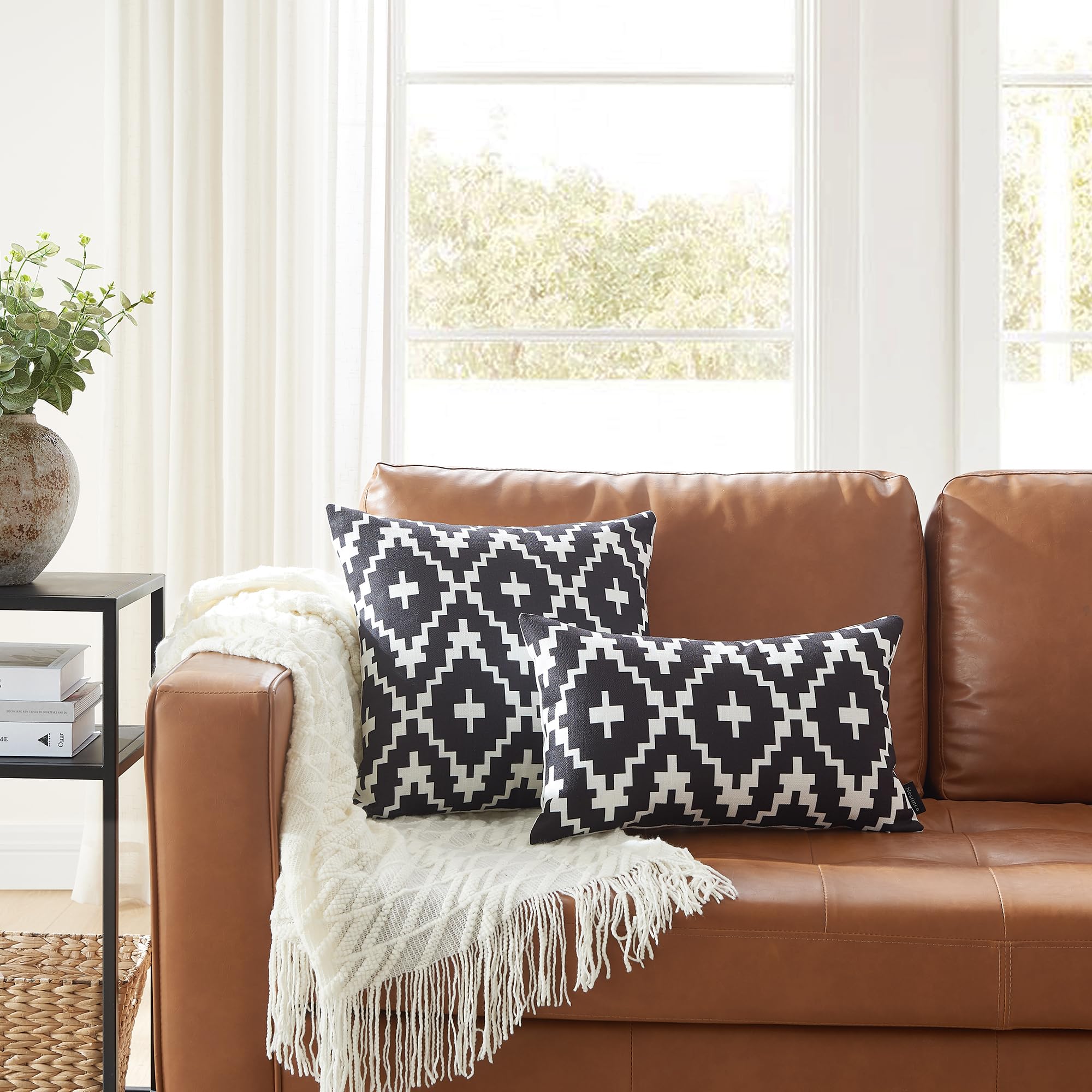 Set of 2 White Diamond & Chevron Print Decorative Throw Pillow Covers 18x18 Inches - Soft Sofa Couch Pillow Cases for Living Room, Bedroom Decor - Perfect for Home Styling and Cozy Comfort