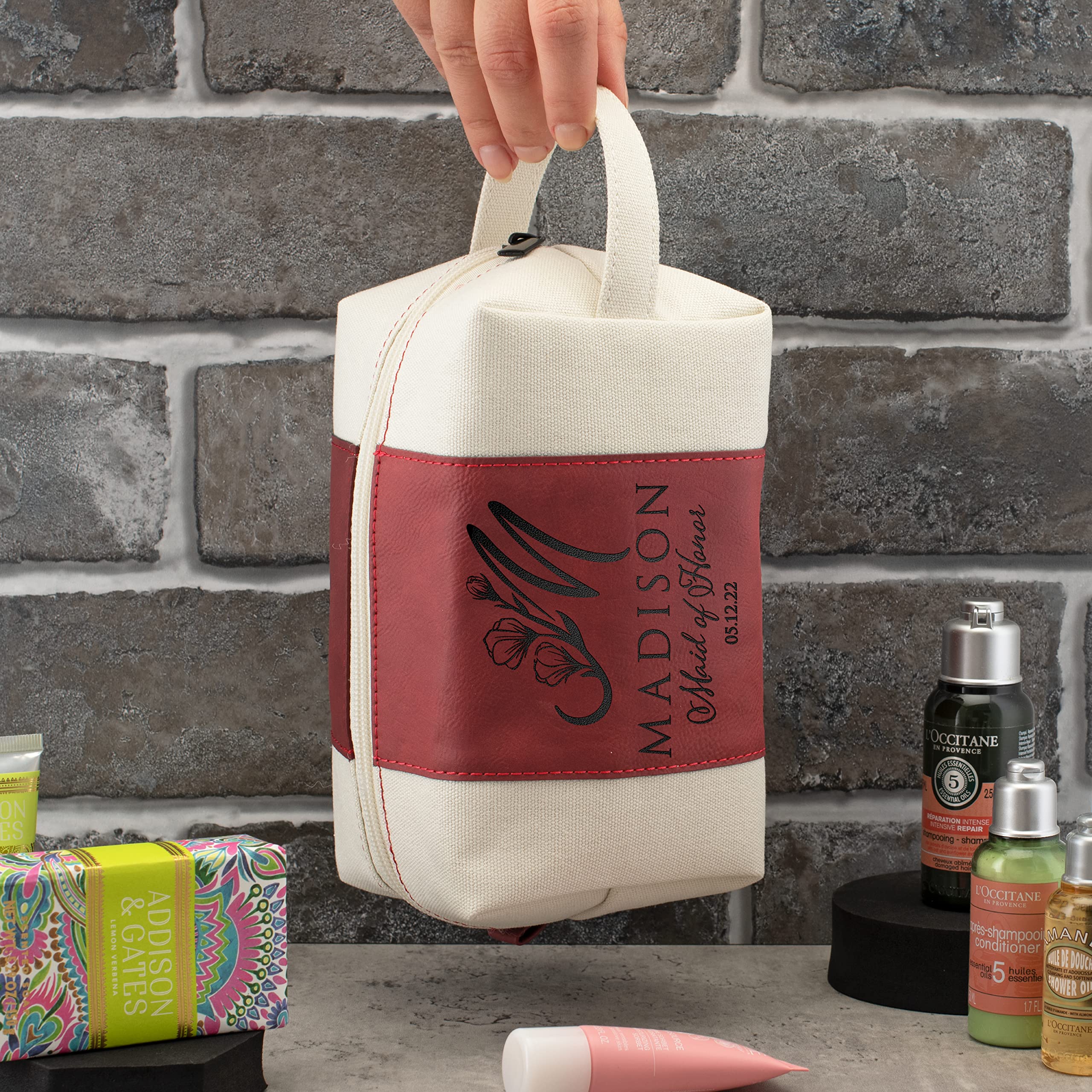 Personalized Bridesmaid Gifts Set of 3 - Custom Toiletry Bags for Women with Name, Title & Date - 3 Designs & 4 Colors (Rose Gold) - Perfect for Bridal Showers, Bachelorette Parties & Wedding Proposals