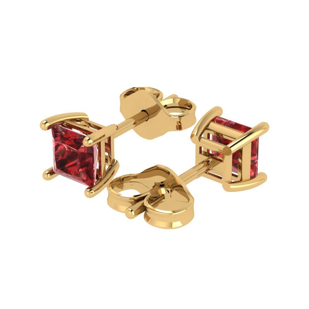 1.50 Carat Princess Cut Natural Garnet Stud Earrings in 14K Yellow Gold - Elegant Push Back Design for Anniversary, Wedding & Special Occasions