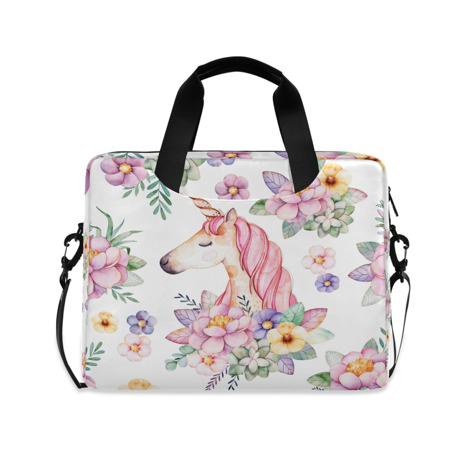 Stylish Watercolor Unicorn Floral Laptop Shoulder Bag for 14/15.6/16 Inch Notebook - Durable Messenger Briefcase with Adjustable Strap for Women & Men | Perfect for Work, School & Travel