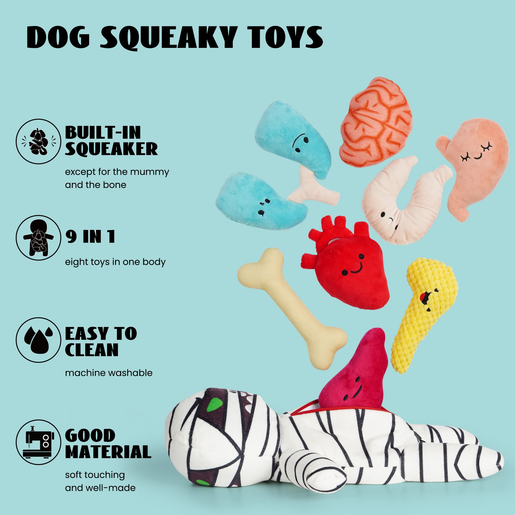 Halloween Zombie Mummy Dog Chew Toy with Squeaker & Organs - Funny Interactive Plush Puzzle Toy for Puppy Training, Small & Medium Dogs - Perfect for Hide & Seek Games and Halloween Pet Costume Parties